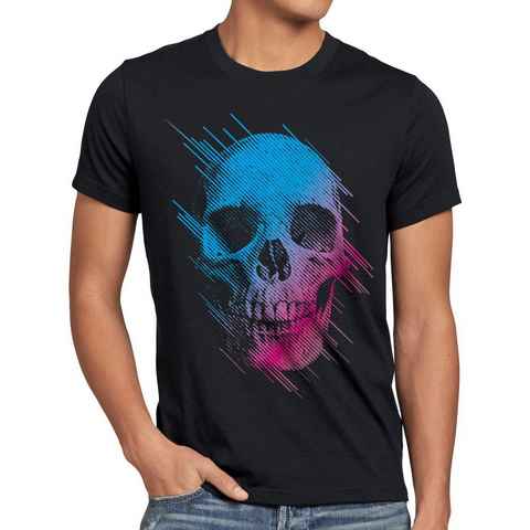 style3 Print-Shirt Herren T-Shirt Neon Skull totenkopf schädel rocker hipster tattoo festival punk