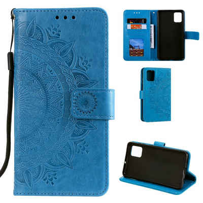 CoverKingz Handyhülle Hülle für Samsung Galaxy A51 Handyhülle Flip Case Schutzhülle Cover 16,5 cm (6,5 Zoll), Klapphülle Schutzhülle mit Kartenfach Schutztasche Motiv Mandala