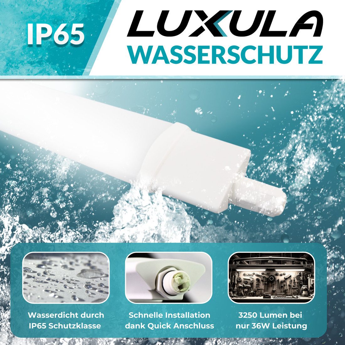 LUXULA LED Unterbauleuchte LUXULA LED Feuchtraumleuchte 62 cm 18 W 4000 K Neutralweiß Weiß, Neutralweiß