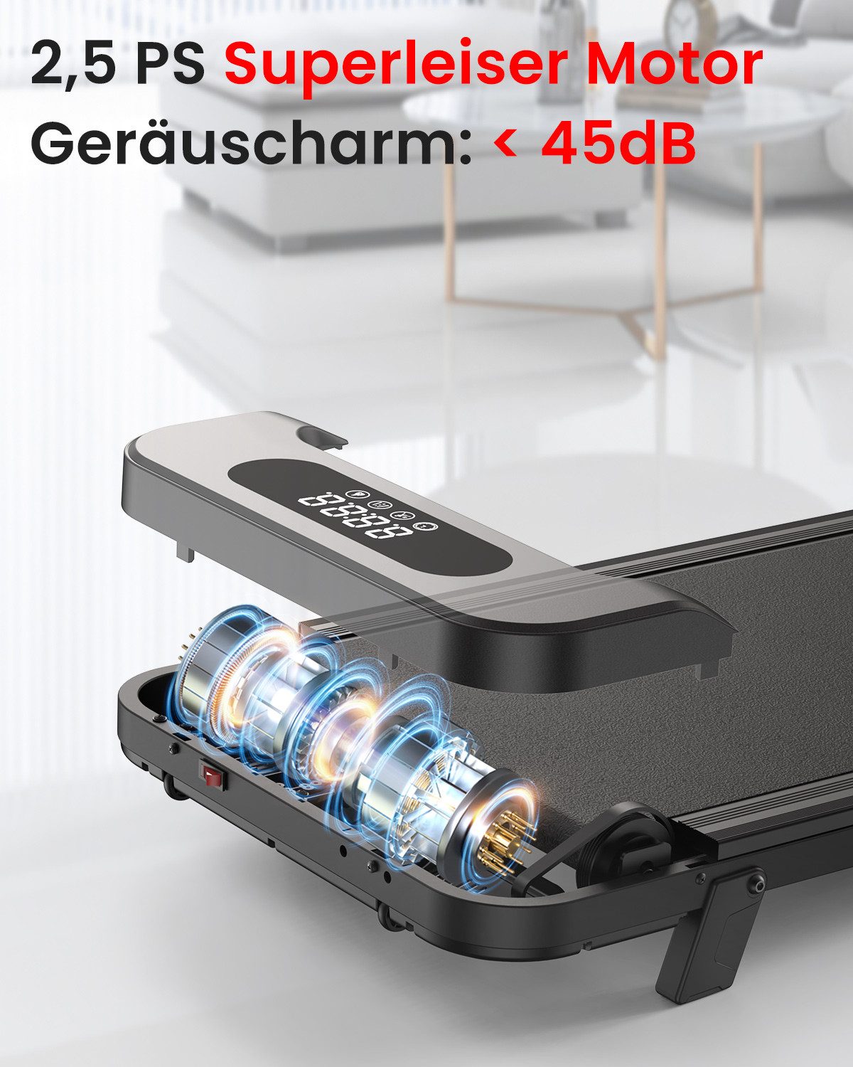 Dskeuzeew Laufband Klappbare Laufbänder 4 in 1 - Laufband mit 5% Steigung (1-8 km/h - LED-Anzeige - Noise<45db), Elektrisches 2.5PS Laufgerät für Zuhause bis 130KG