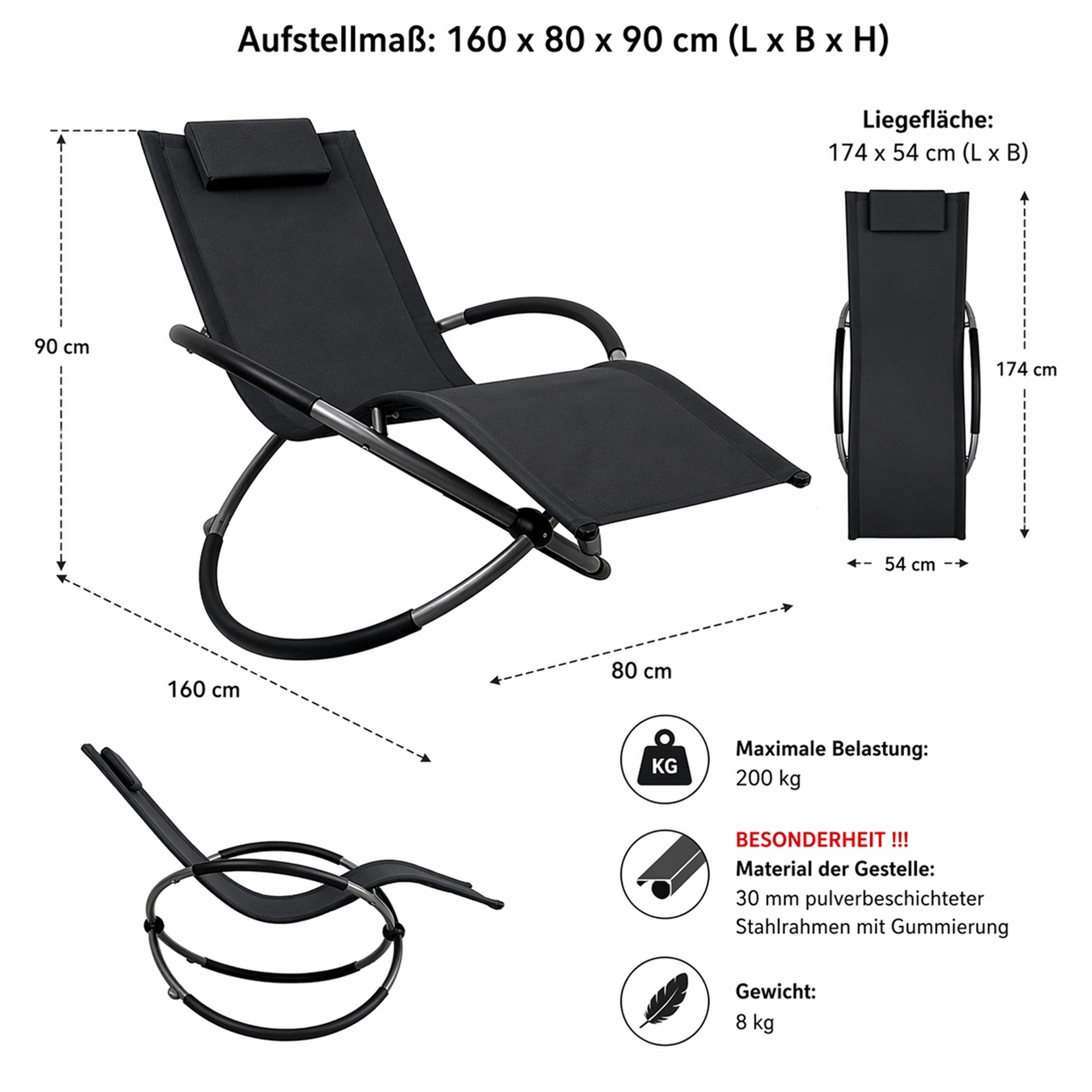 Mucola Relaxliege Schaukelliege Sonnenliege Liegestuhl 200kg belastbare XXL Relaxliege, Stück, bis 200 Kg belastbar