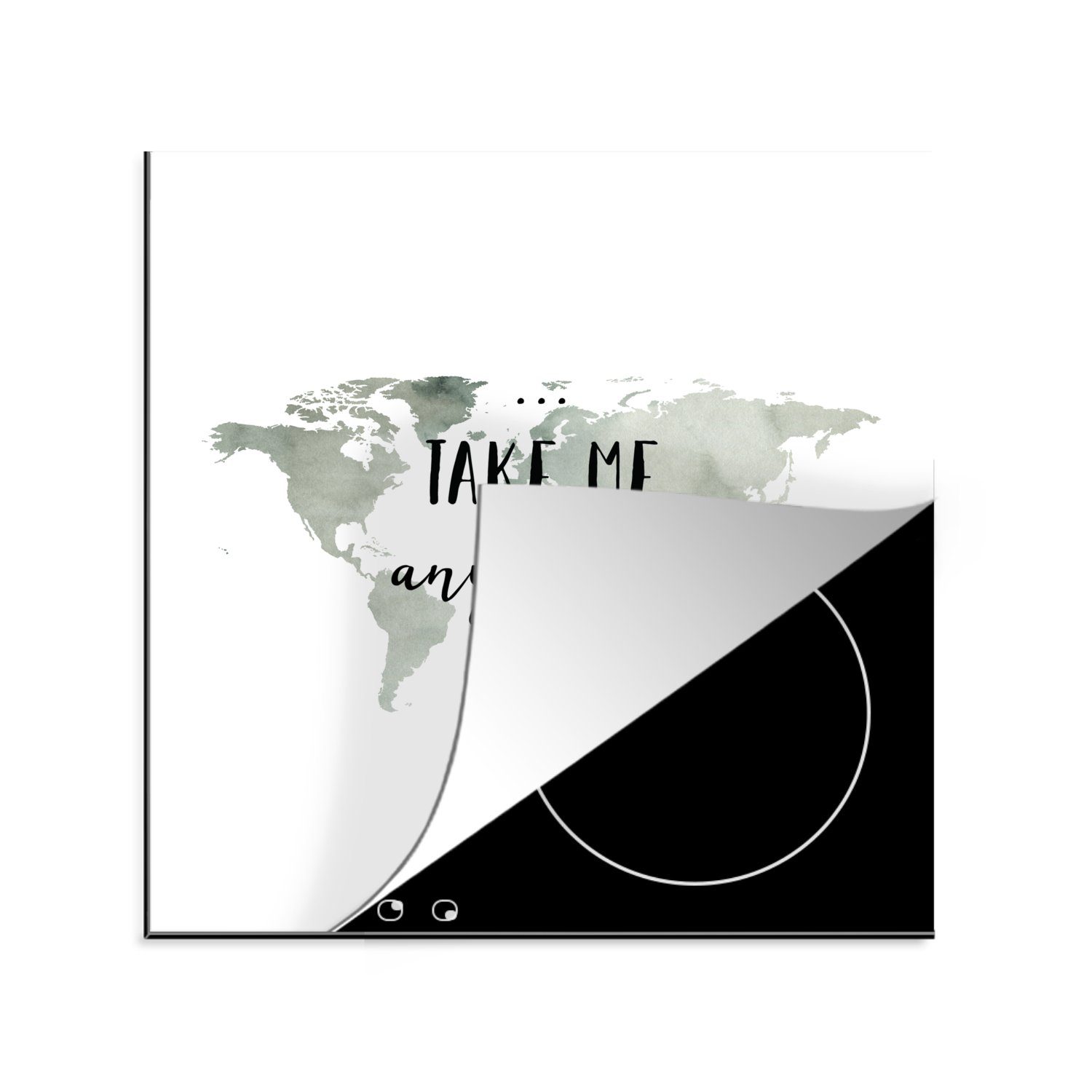 küche Grau Vinyl, Arbeitsplatte Ceranfeldabdeckung, 78x78 Herdblende-/Abdeckplatte Zitat, MuchoWow - tlg), cm, (1 für - Weltkarte