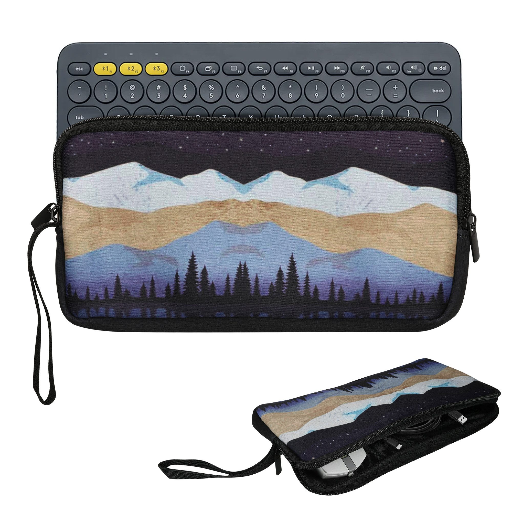 kwmobile Schutz-Set Bluetooth Tastatur Tasche für Logitech K380, Neopren Cover - 2 Innentaschen - Wireless Keyboard Hülle - Schutzhülle