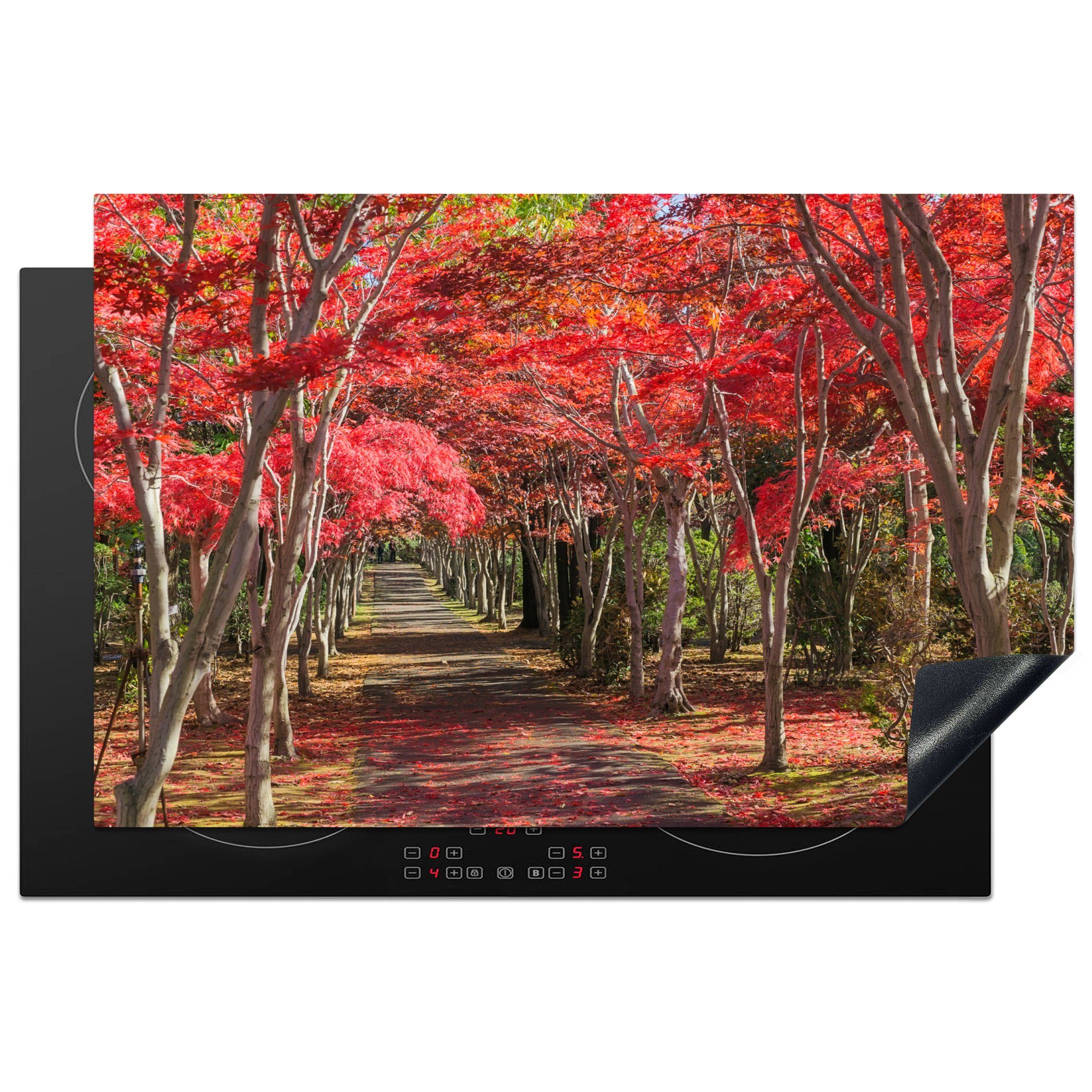 MuchoWow Herdblende-/Abdeckplatte Rote Bäume in Japan, Vinyl, (1 tlg), 81x52 cm, Induktionskochfeld Schutz für die küche, Ceranfeldabdeckung