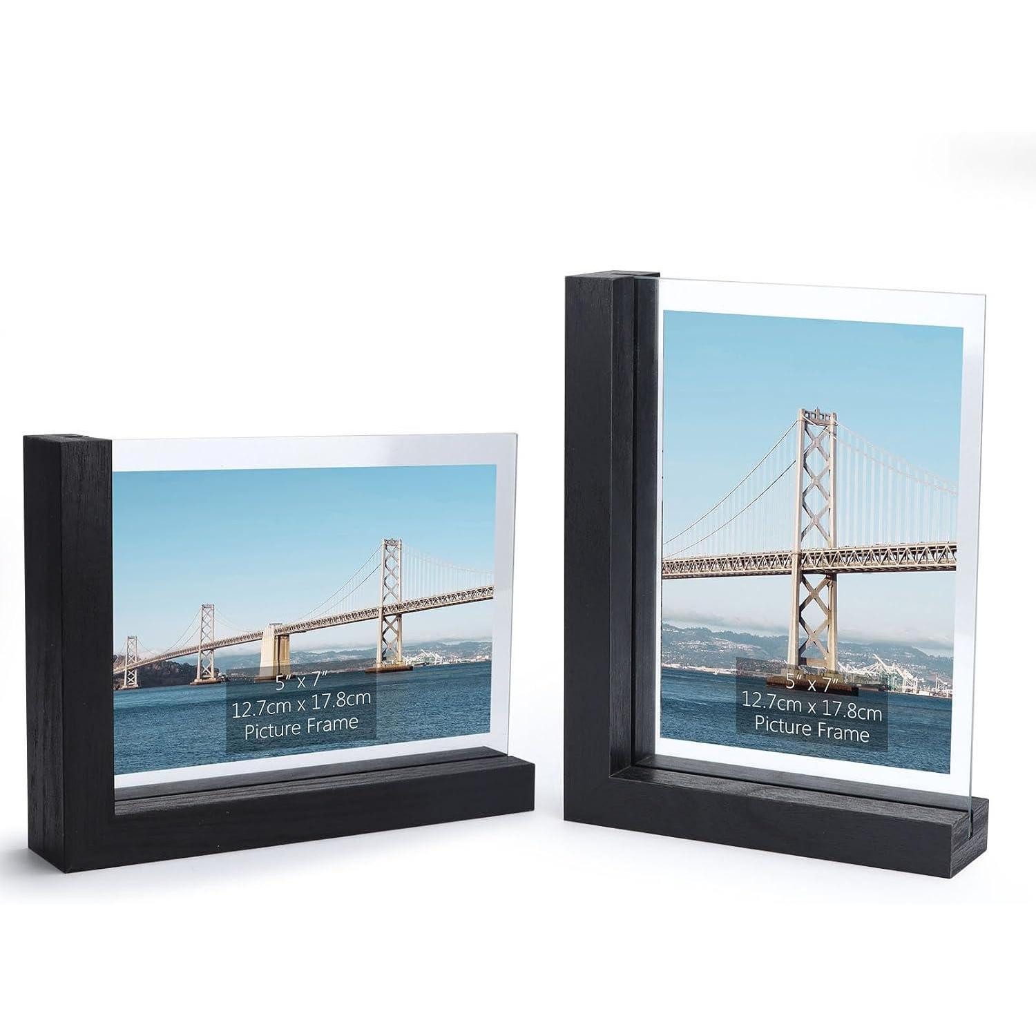 LuxusKollektion Bilderrahmen Bilderrahmen 2er Set doppelseitig Glasrahmen MDF Schwarz 13x18 cm, (2 St)