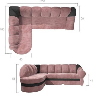 MOEBLO Ecksofa JULIANO, Eckcouch mit Bettfunktion Couch L-Form Polstergarnitur Polstersofa mit Ottomane Couchgranitur Sofa, mit Schlaffunktion und Bettkasten, - (BxHxT): 250x85x180 cm