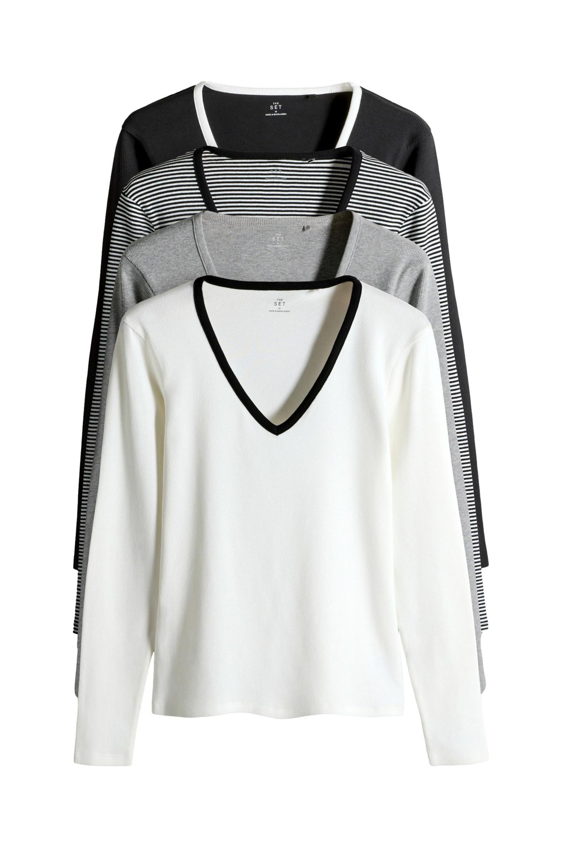 The Set V-Shirt The Set Langarmshirts mit V-Ausschnitt, 4er-Pack (4-tlg)