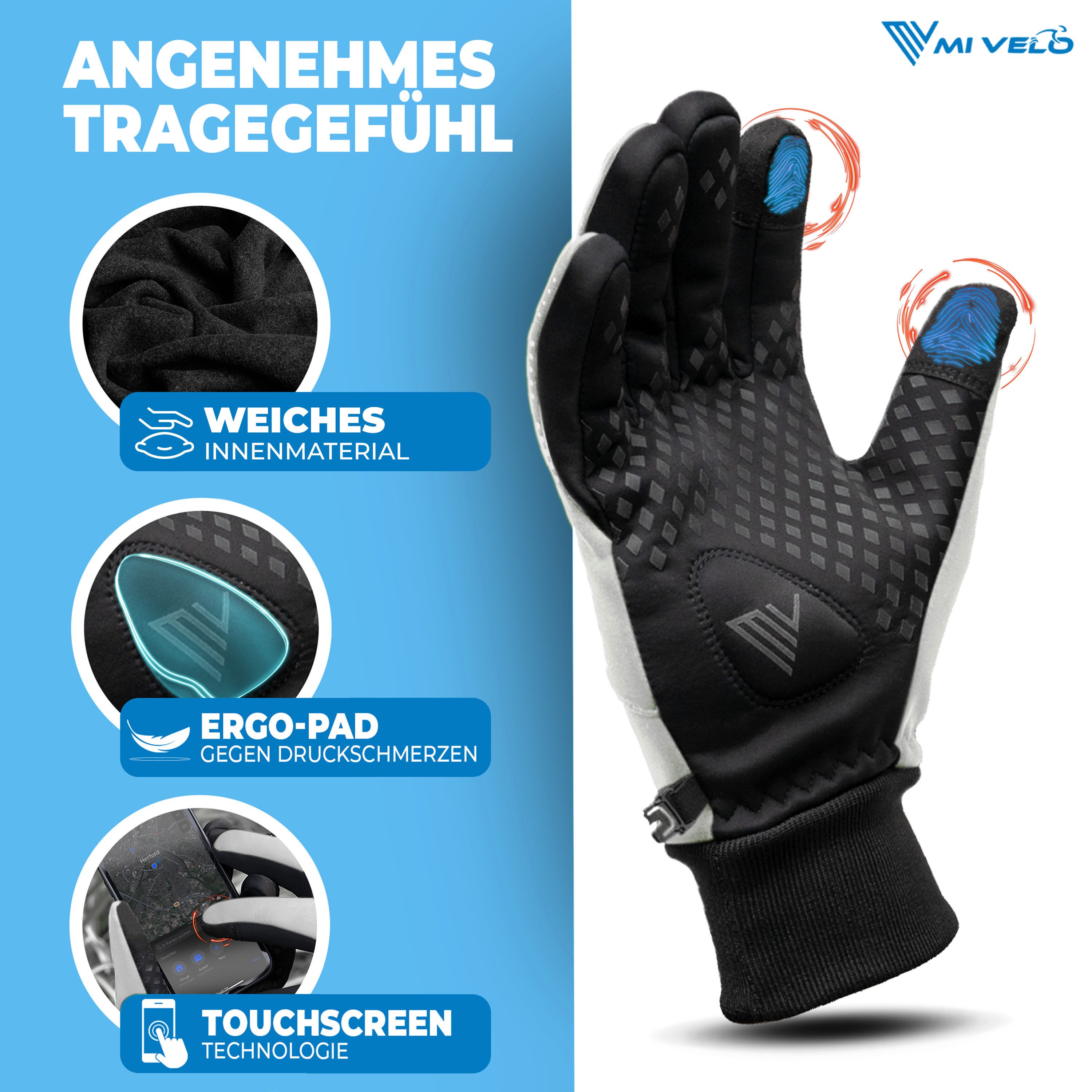 MIVELO Fahrradhandschuhe Übergangshandschuhe mit Touchscreen Funktion wasserabweisend winddicht – Bild 5 von 5