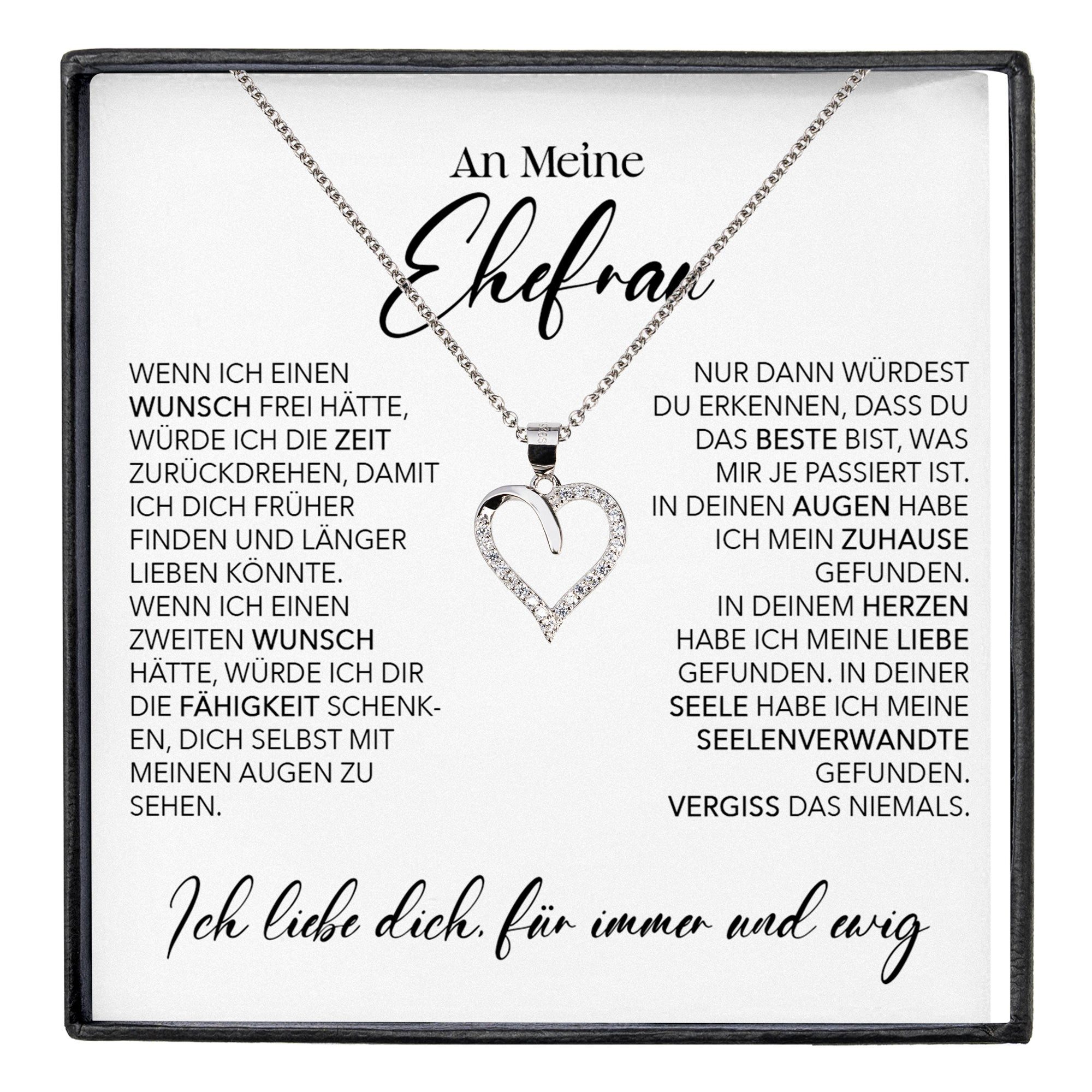 22Feels Schmuckset Ehefrau Hochzeitstag Valentinstag Ich Liebe Dich Geschenk Halskette (inkl. Geschenktasche, Karte, Poliertuch, Beutel), Echt-Silber 925/000, Karte Made In Germany