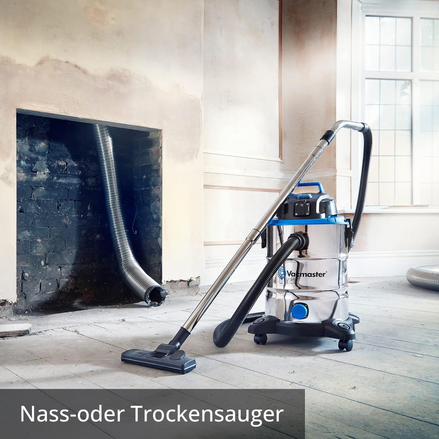 Vacmaster Промисловий пилосос Nass Trockensauger, Bodenstaubsauger, Edelstahl, Starke Saugleistung Staubsauger, Blasfunktion, 1500W, 30L