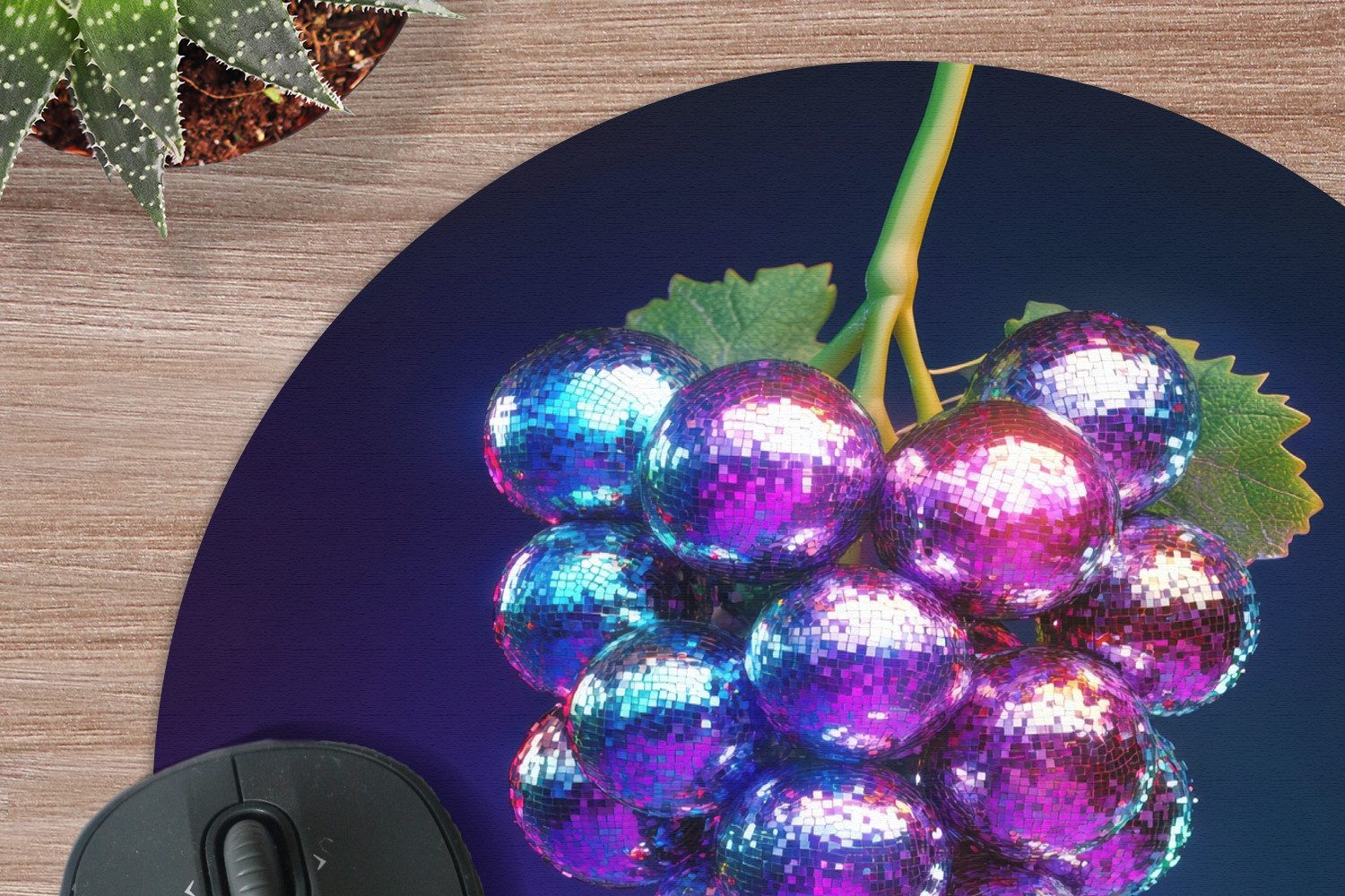MuchoWow Mauspad Lila - Disco - Party - Weintraube (1-St), Büro für Tastatur und Maus, Mousepad Gaming, Rund 20x20 cm