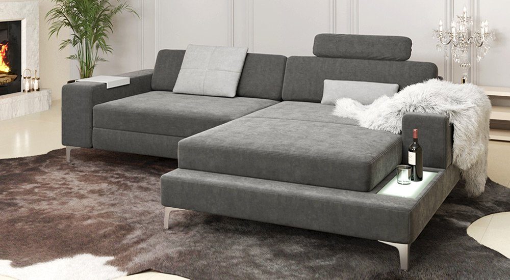 BULLHOFF Ecksofa Designsofa Ecksofa Eckcouch L-Form Sofa LED Couch Wohnlandschaft Anthrazit Dunkelgrau XXL mane »MÜNCHEN IV« von BULLHOFF