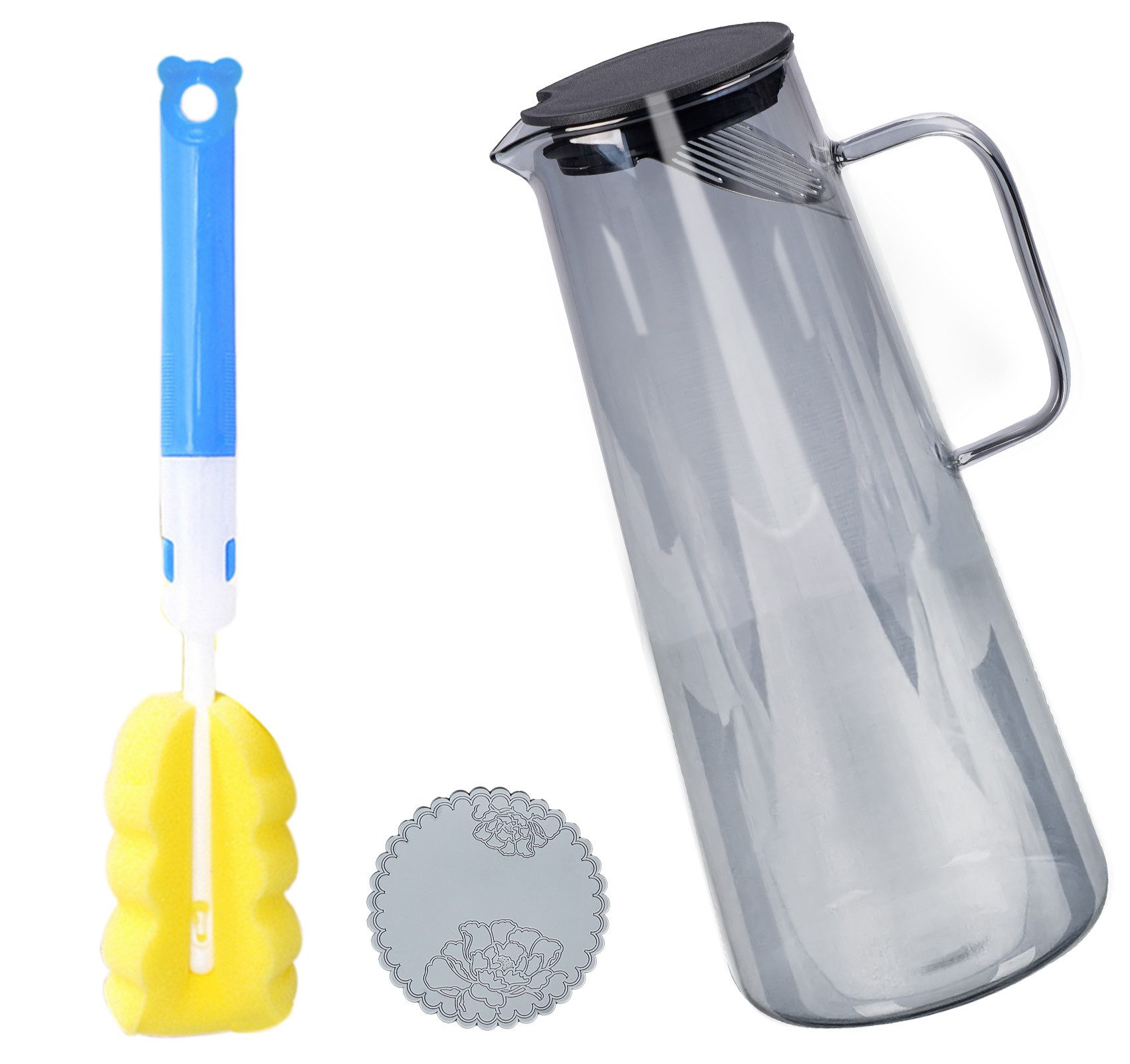 ElitVita Karaffe 1,8L Wasserkaraffe Eistee Krug, Hitzebeständig Glas, -30°C~150°C, (1-tlg), mit Griff und Deckel, für Fruchtsäfte Teegetränke Milch Kaffee Wein
