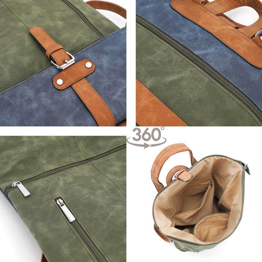 MIRROSI Rucksack Unisex auch als Crossbody Bag 2 in 1, Elegant (35x(41+10)x12cm), aus hochwertigem Kunstleder, Tagesrucksack, Daypack