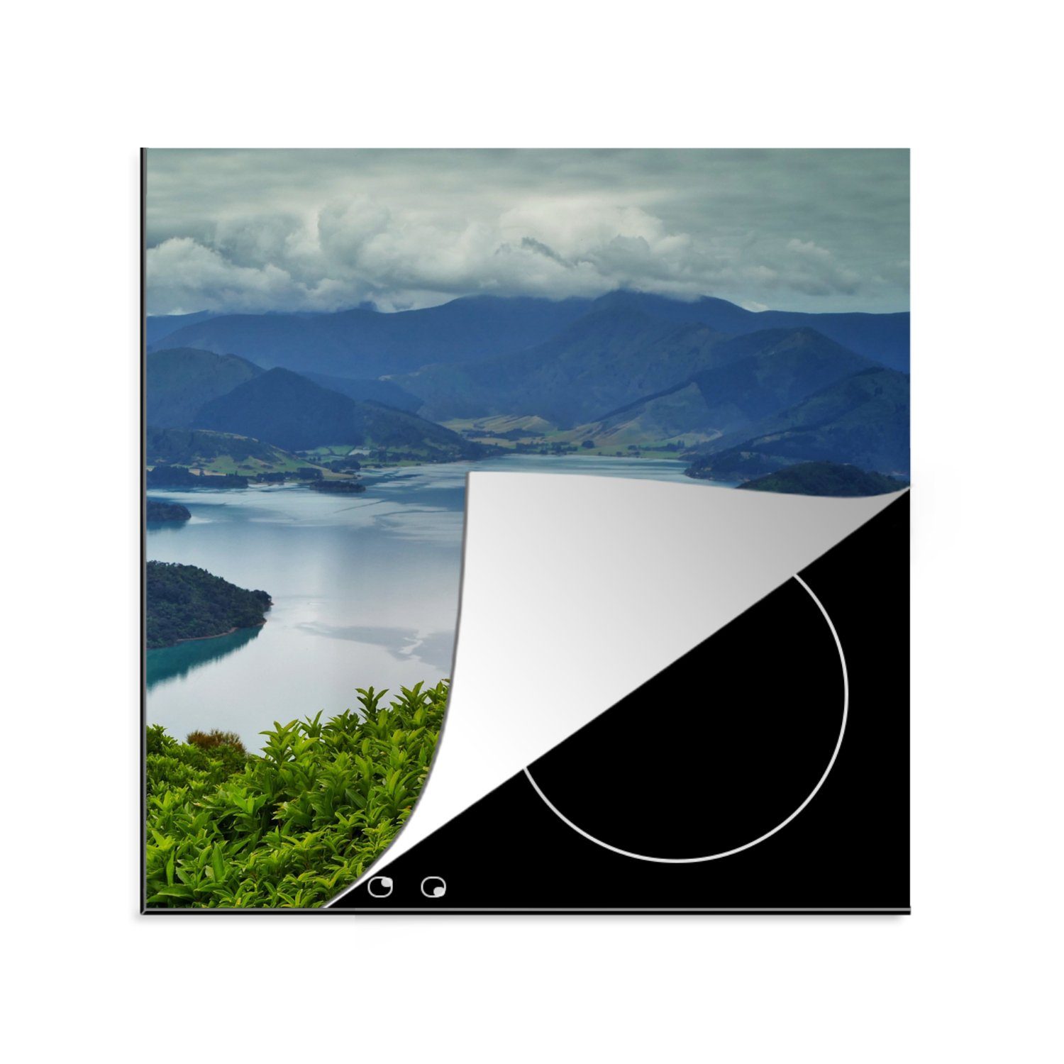 MuchoWow Herdblende-/Abdeckplatte Neuseeland - See - Berg, Vinyl, (1 tlg), 78x78 cm, Ceranfeldabdeckung, Arbeitsplatte für küche