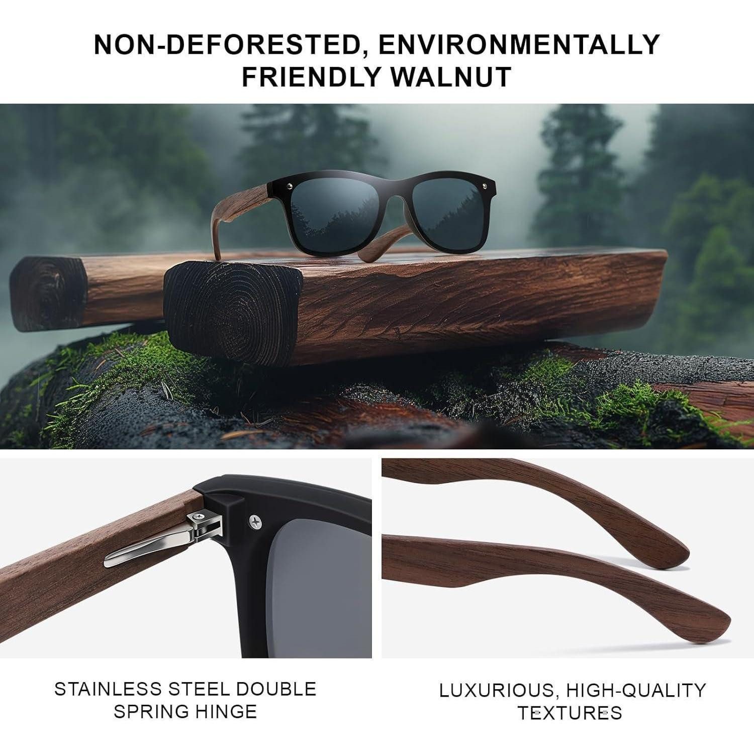 LuxusKollektion Retrosonnenbrille Sonnenbrille Polarisierte Walnuss UV400 Herren Damen Z1-schwarz-grau