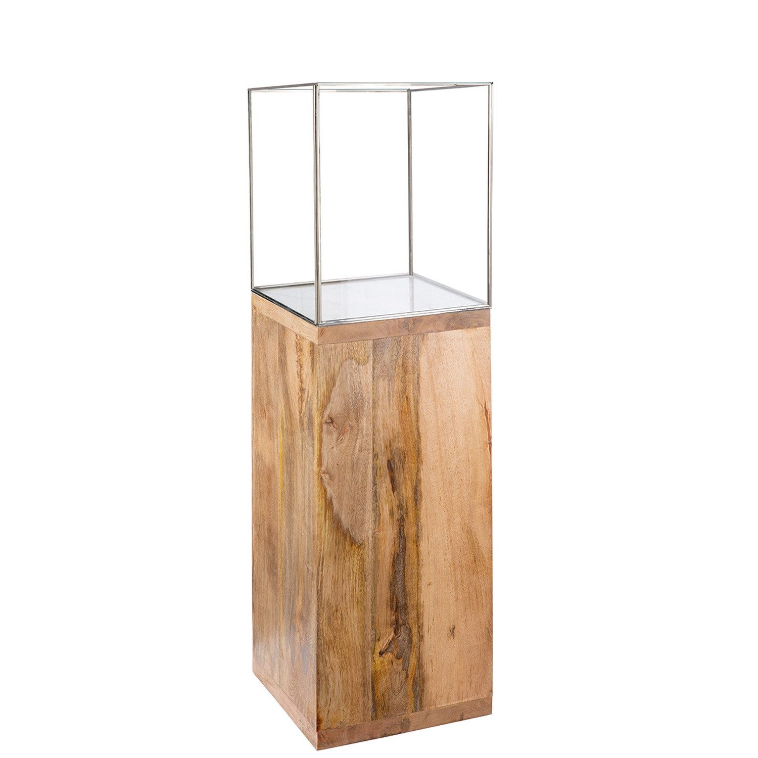 GILDE Bodenwindlicht Windlicht, Kerzenhalter Säule, 91.26x26cm, Geschenkidee (1 St., kreative Gestaltungsmöglichkeiten je nach Anlass und Saison), aus massivem, geöltem Mangoholz, inklusive Glasaufsatz