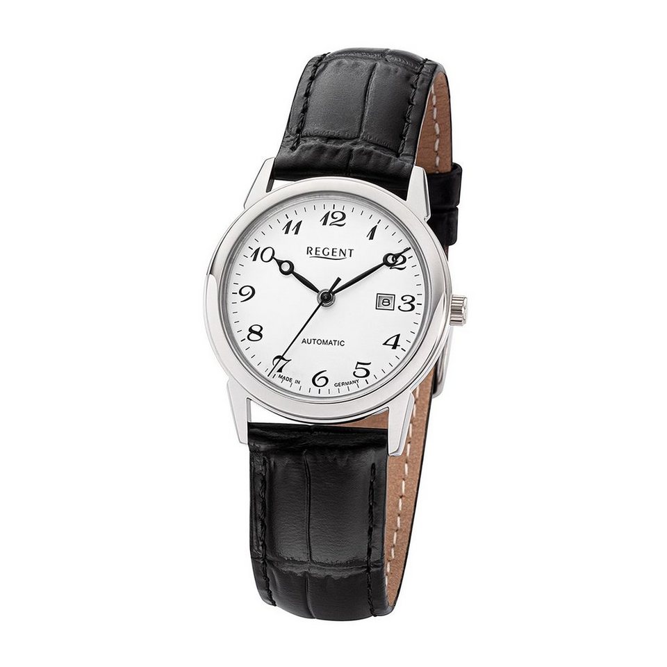 Regent Quarzuhr Regent Damen Armbanduhr Analoganzeige, Damenuhr rund,  mittel (ca. 32mm), Lederband, Elegant