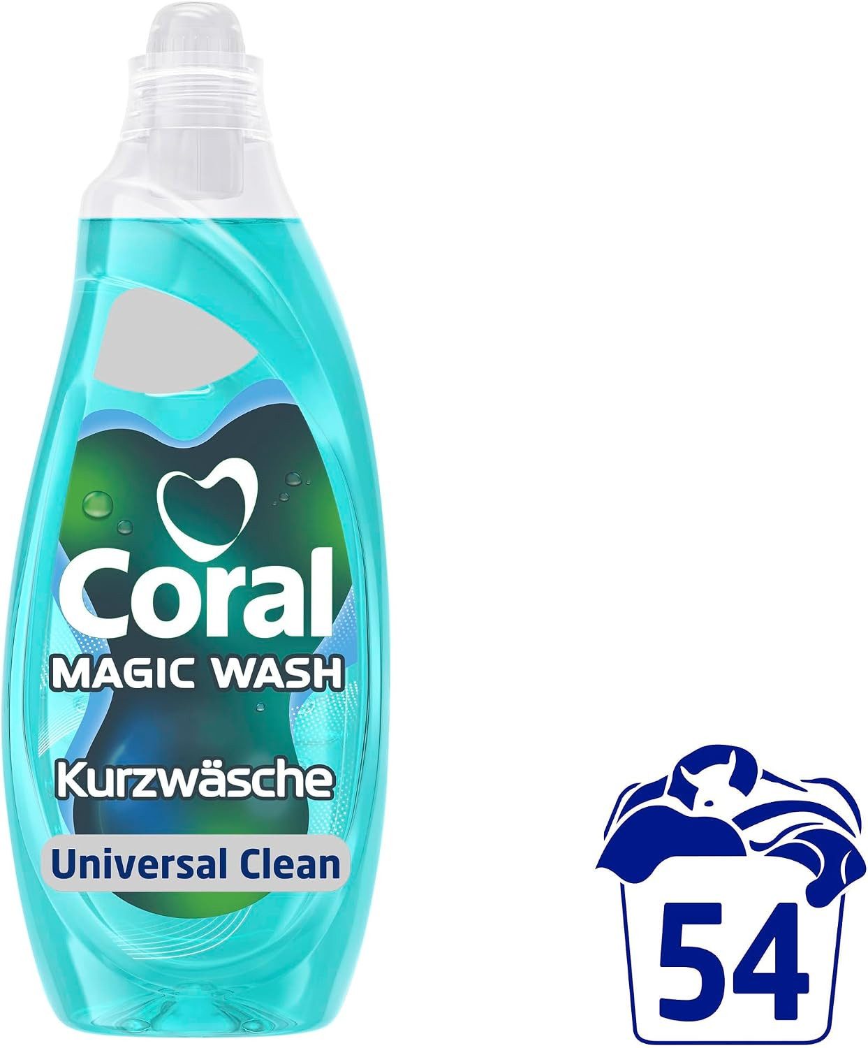 Coral 1x Coral Magic Wash Quick & Care Waschmittel Universal Clean 54 WL Vollwaschmittel (1-St. 15 Minuten Kurzwäsche, gründliche Reinigung, frischer Premium-Duft)