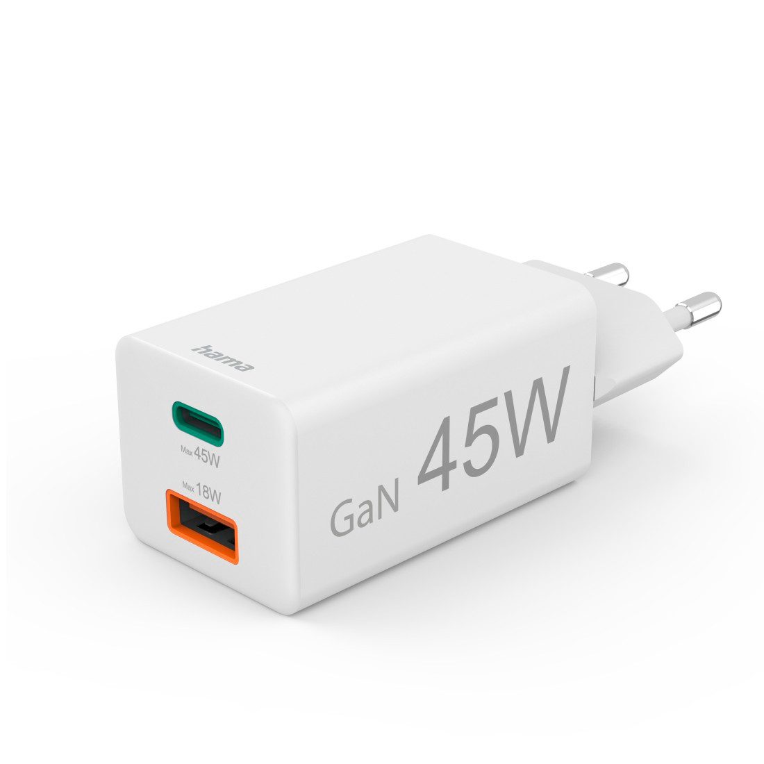 Hama USB-Ladegerät (Schnellladegerät, Netzteil, 1x USB-C, 1x USB-A, 45 W) Schnelllade-Gerät (1-tlg)
