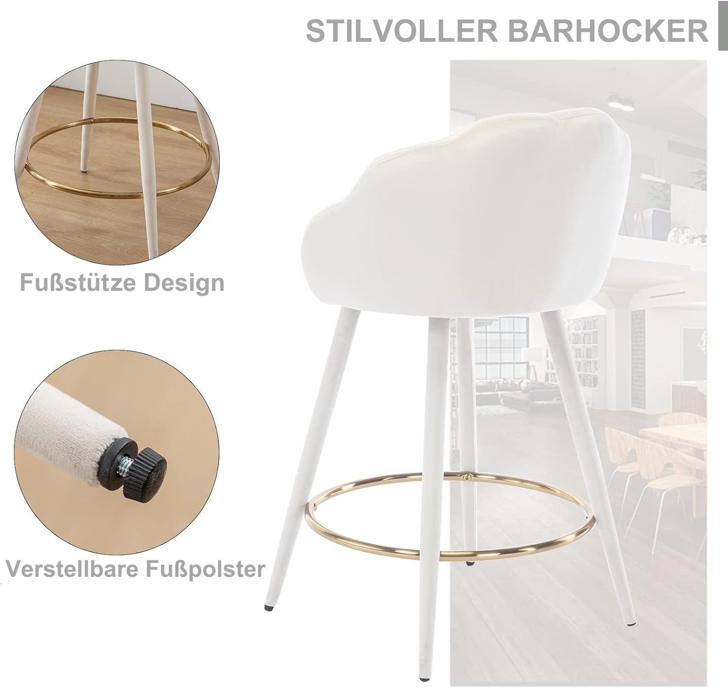 WAHSON OFFICE CHAIRS Barhocker Samt Bistrohocker 2/4er Set, Tresenhocker mit Lehne