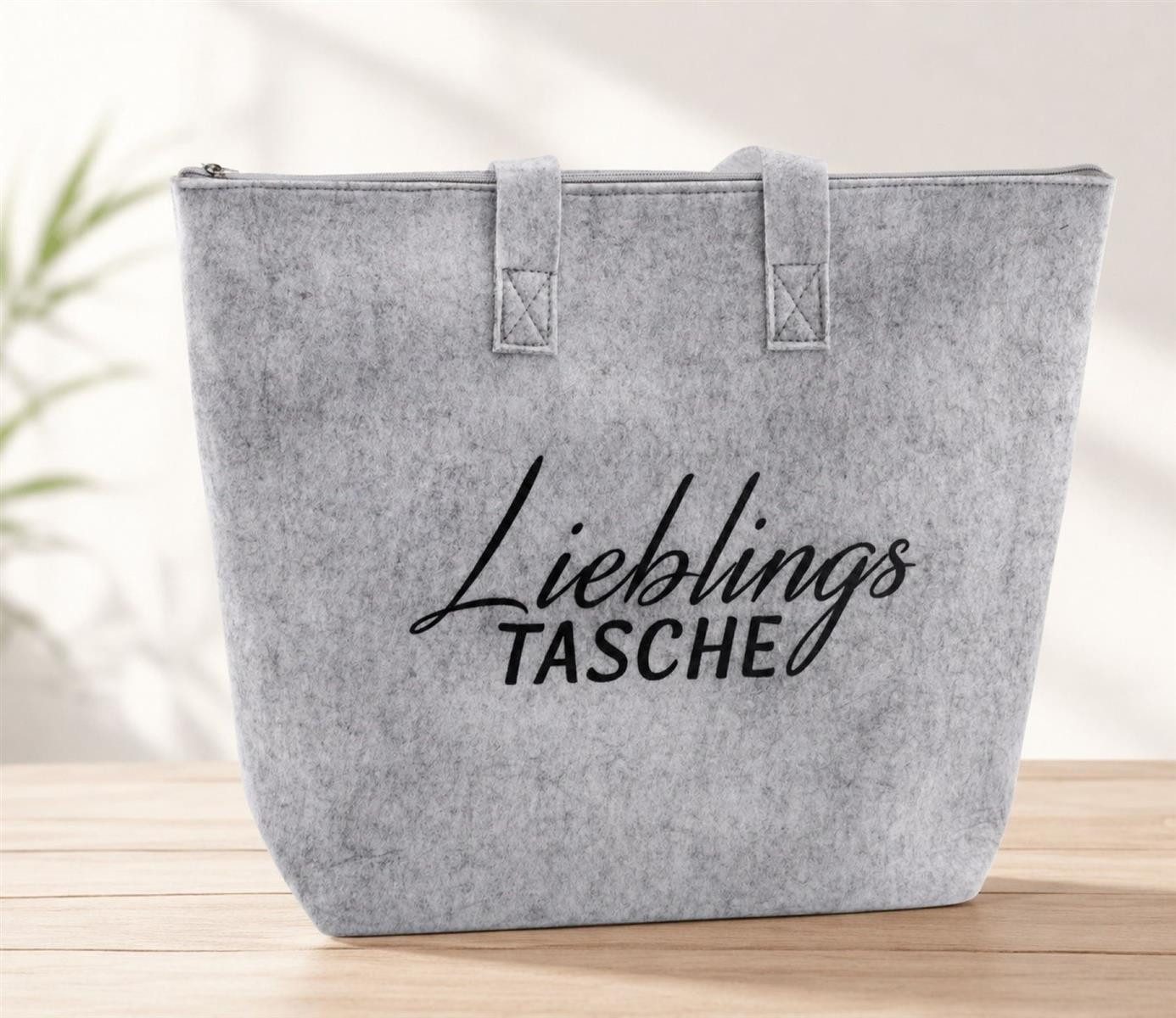 Geschenkestadl Henkeltasche Filztaschen 2er Set grau Lieblingstasche mit Reißverschluss (Spar-Set, 2-tlg., 2er Set), schöner Schriftzug – Bild 2 von 5