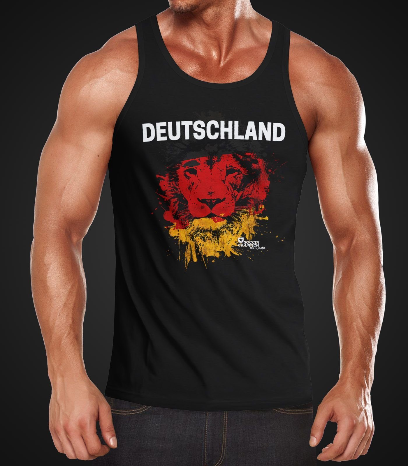 MoonWorks Tanktop Herren Tanktop Deutschland Fanshirt EM WM Fußball Löwe Flagge Germany mit Print