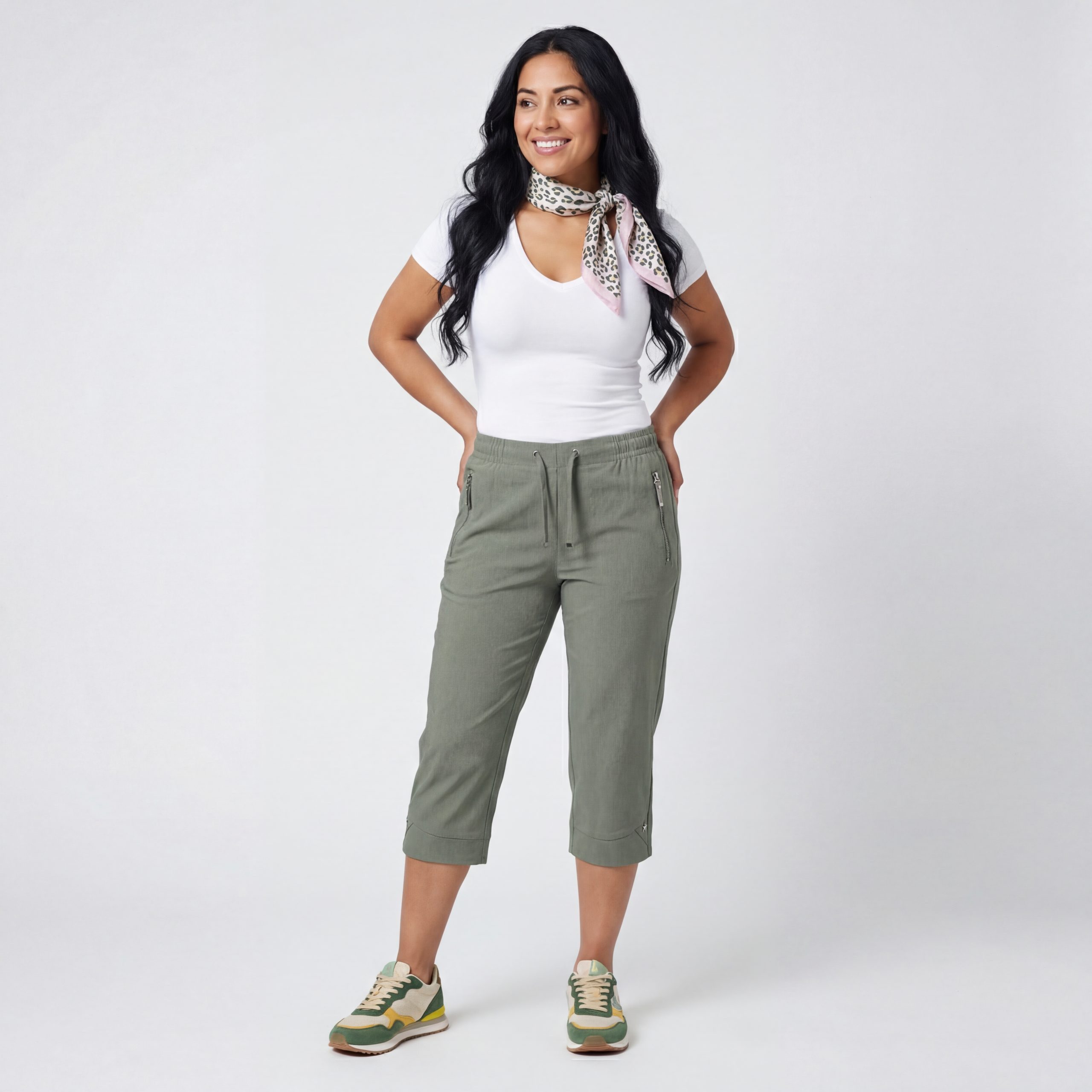 OriginalYou Caprihose Damen Sommerhose Nadelstreifen 7/8 Freizeithose mit Gummibund mit elastischem Bund, Einzelgrößen von 36 bis 50