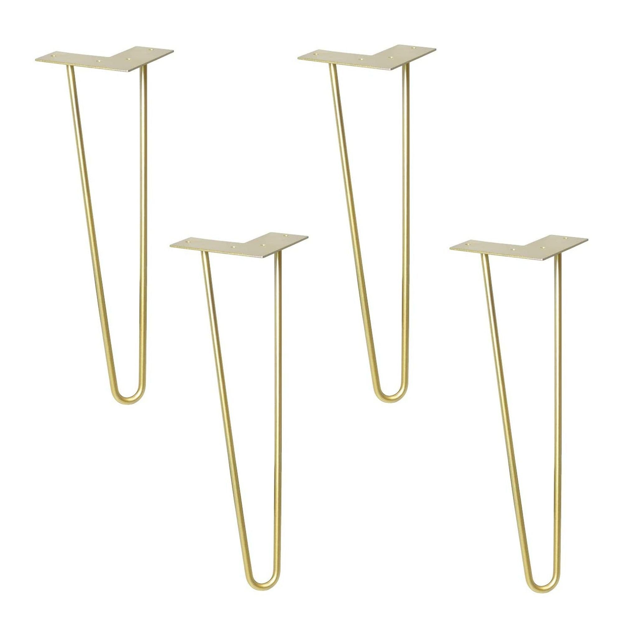 WAGNER design yourself Möbelfuß Möbelbein/Tischbein - HAIRPIN LEGS 4er Set - Retro Style - 12 x 12 x 40 cm in diversen Farben, Bein konisch/schräg verlaufend, mit integrierter Anschraubplatte gold