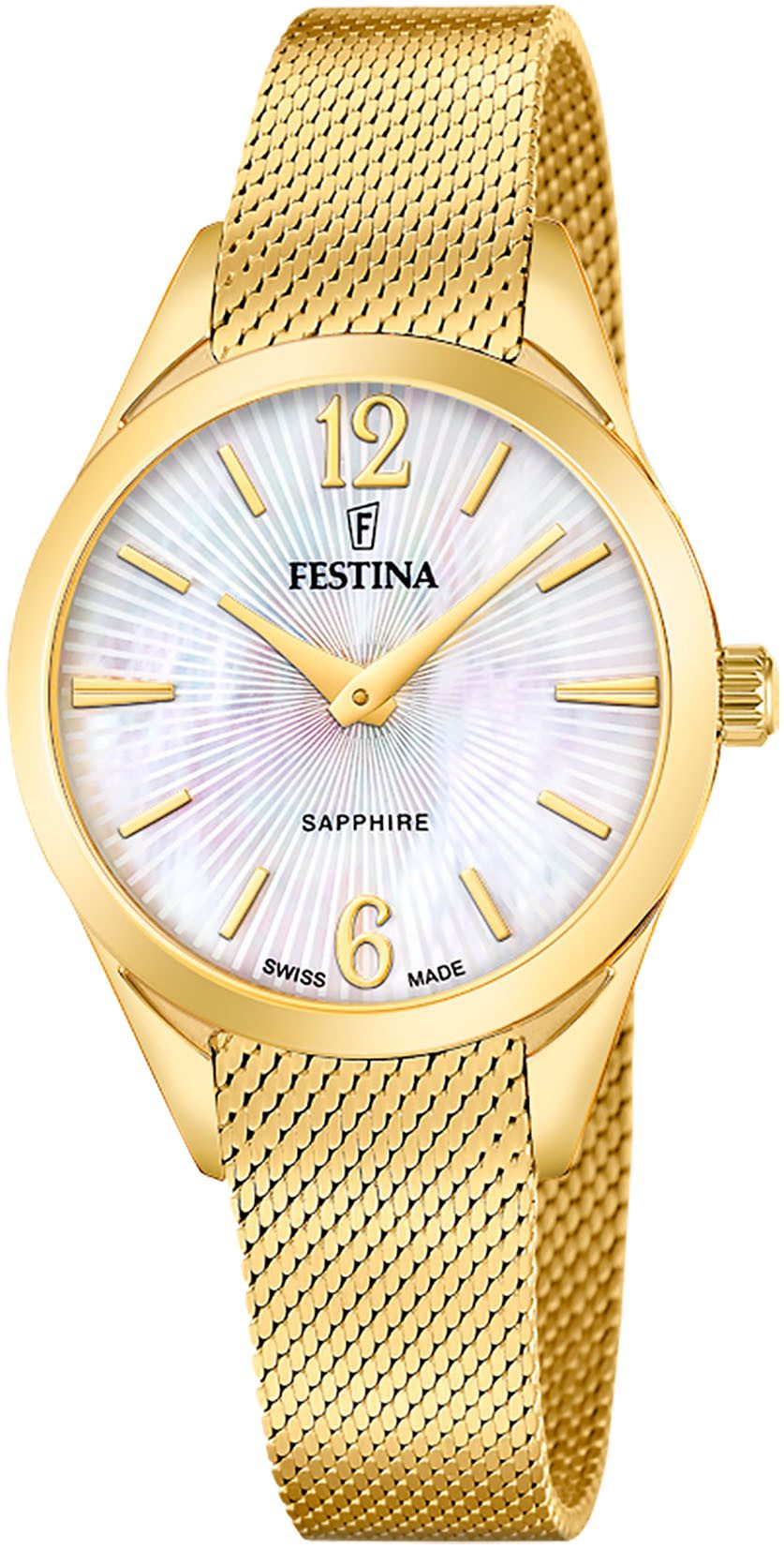 Festina Quarzuhr Grace F20077/1, Armbanduhr, Damenuhr, Swiss Made, Edelstahlarmband, Saphirglas