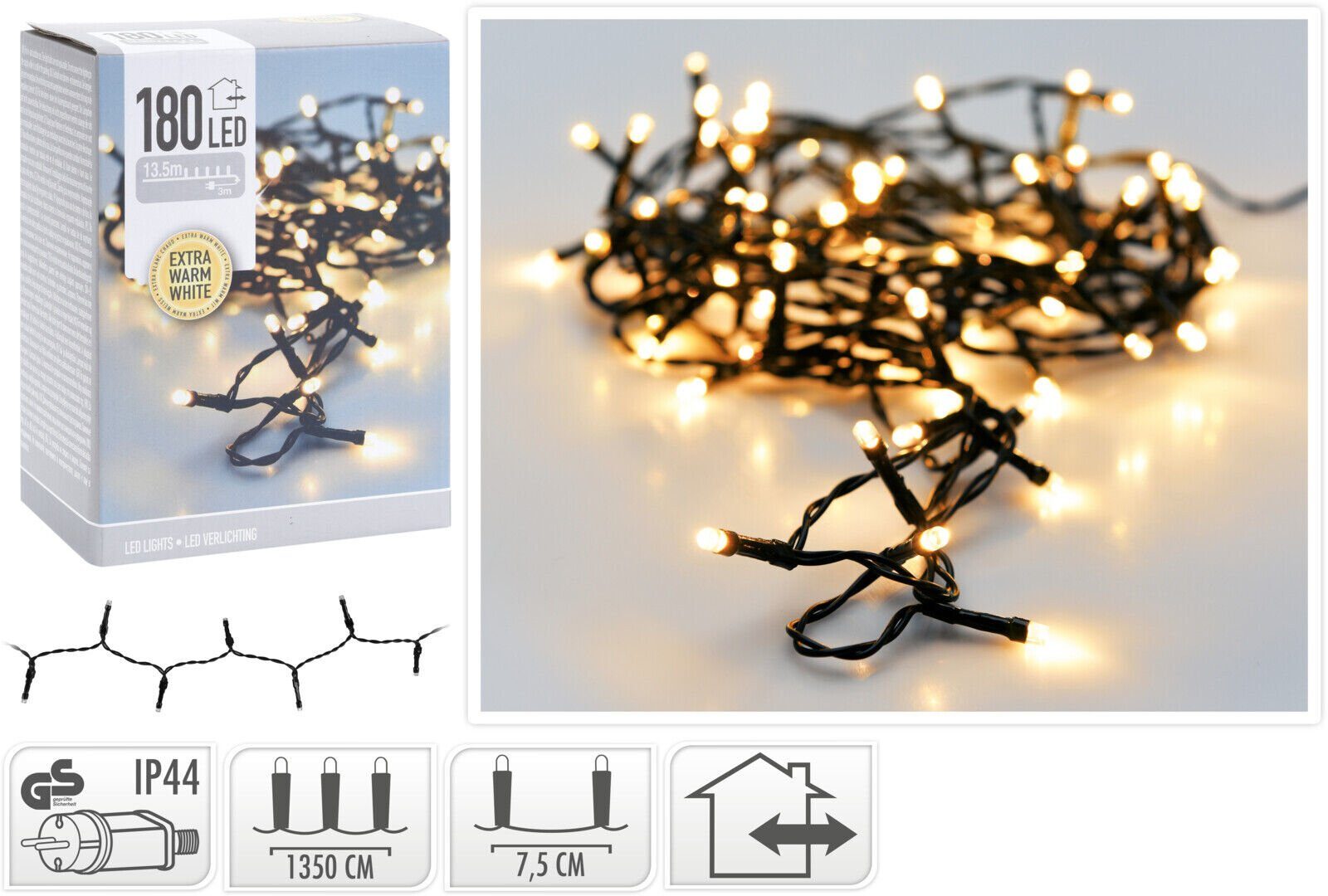 Meinposten LED-Lichterkette Lichtergirlande LED Warmweiß innen außen  Weihnachtsbeleuchtung, Cluster