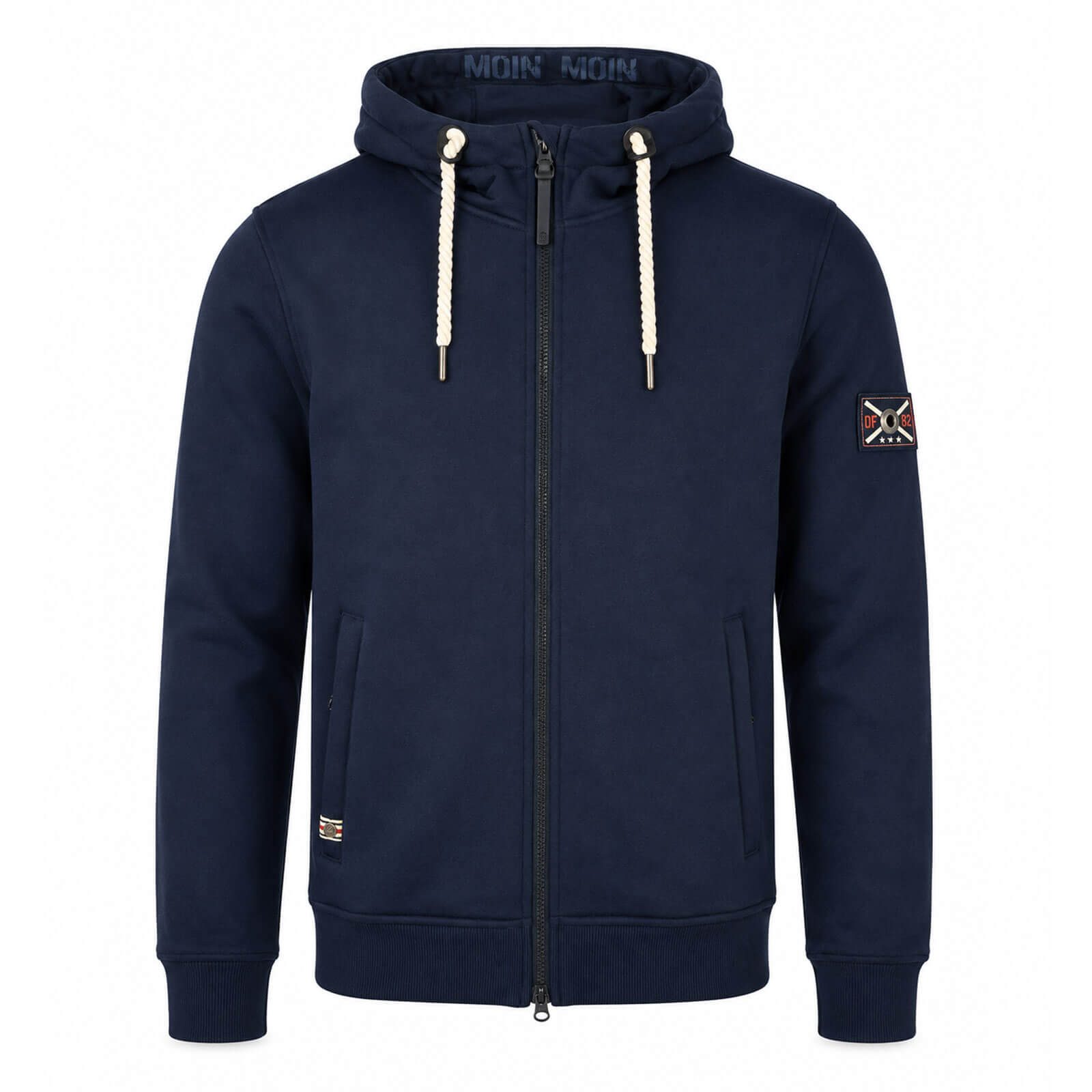 Dry Fashion Kapuzensweatjacke Herren Sweatjacke Odense Moin-Backprint - Kapuzenjacke Freizeitjacke Kapuze mit Kordelzug & MOIN-Schriftband im Inneren, Seitentaschen
