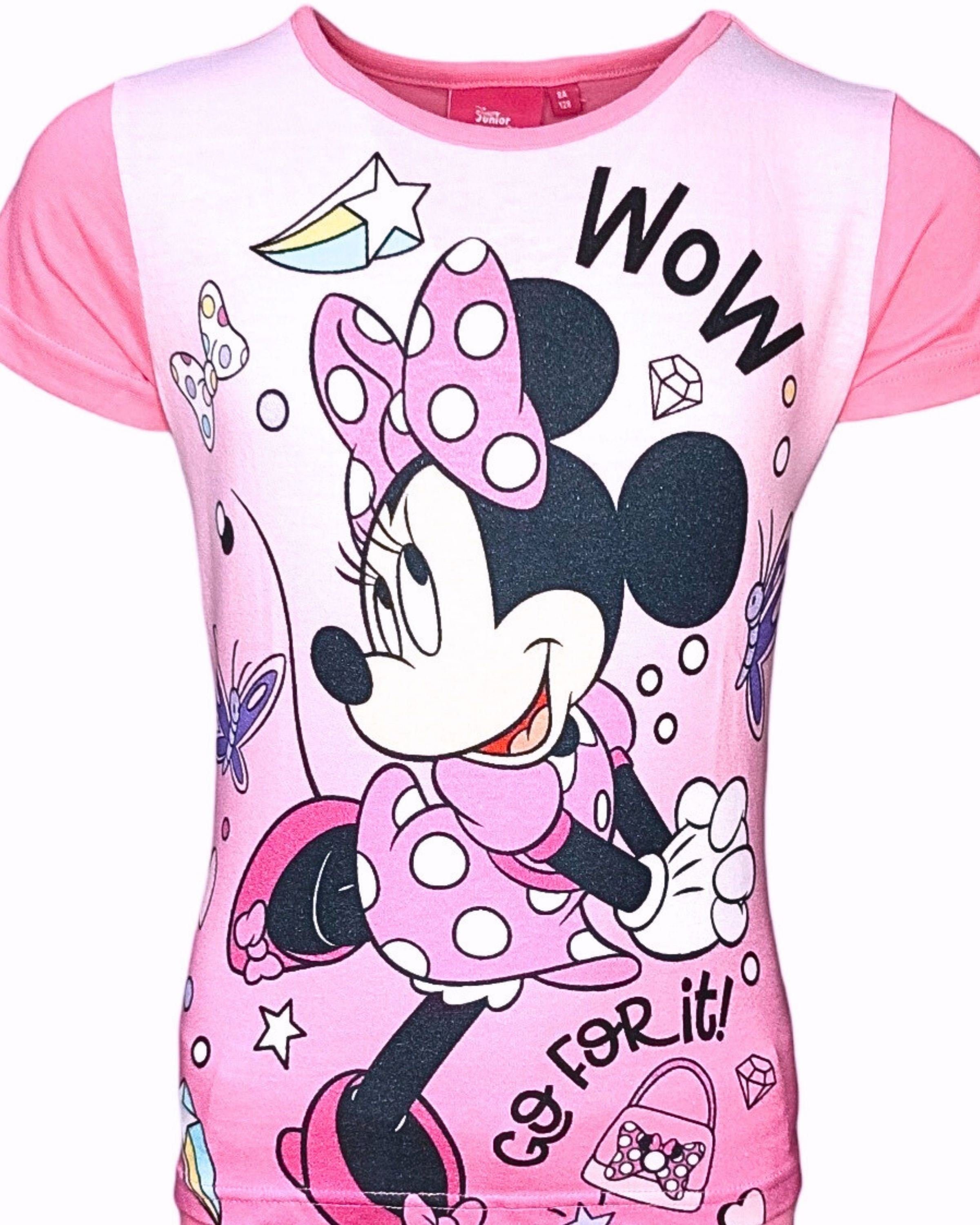 98 Pink Minnie Minnie tlg) Set Kurze T-Shirt Hose Shorty 128 Mädchen cm (2 Mouse Gr. - Maus Disney &