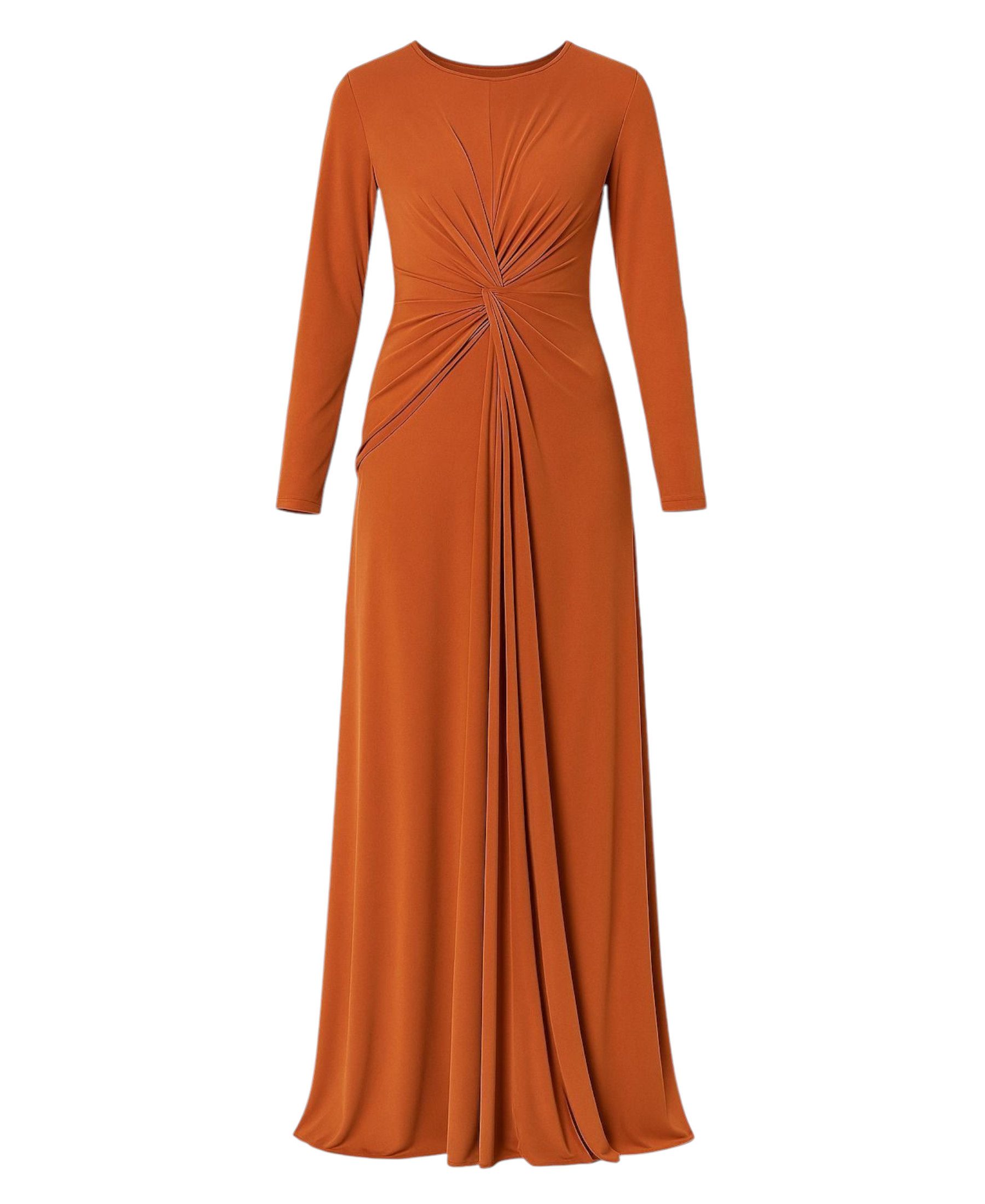 fashionshowcase Abendkleid Damen Elegantes Maxikleid - Modest Fashion, Hijab-freundlich Hochgeschlossener Kragen, Drapierung an der Taille