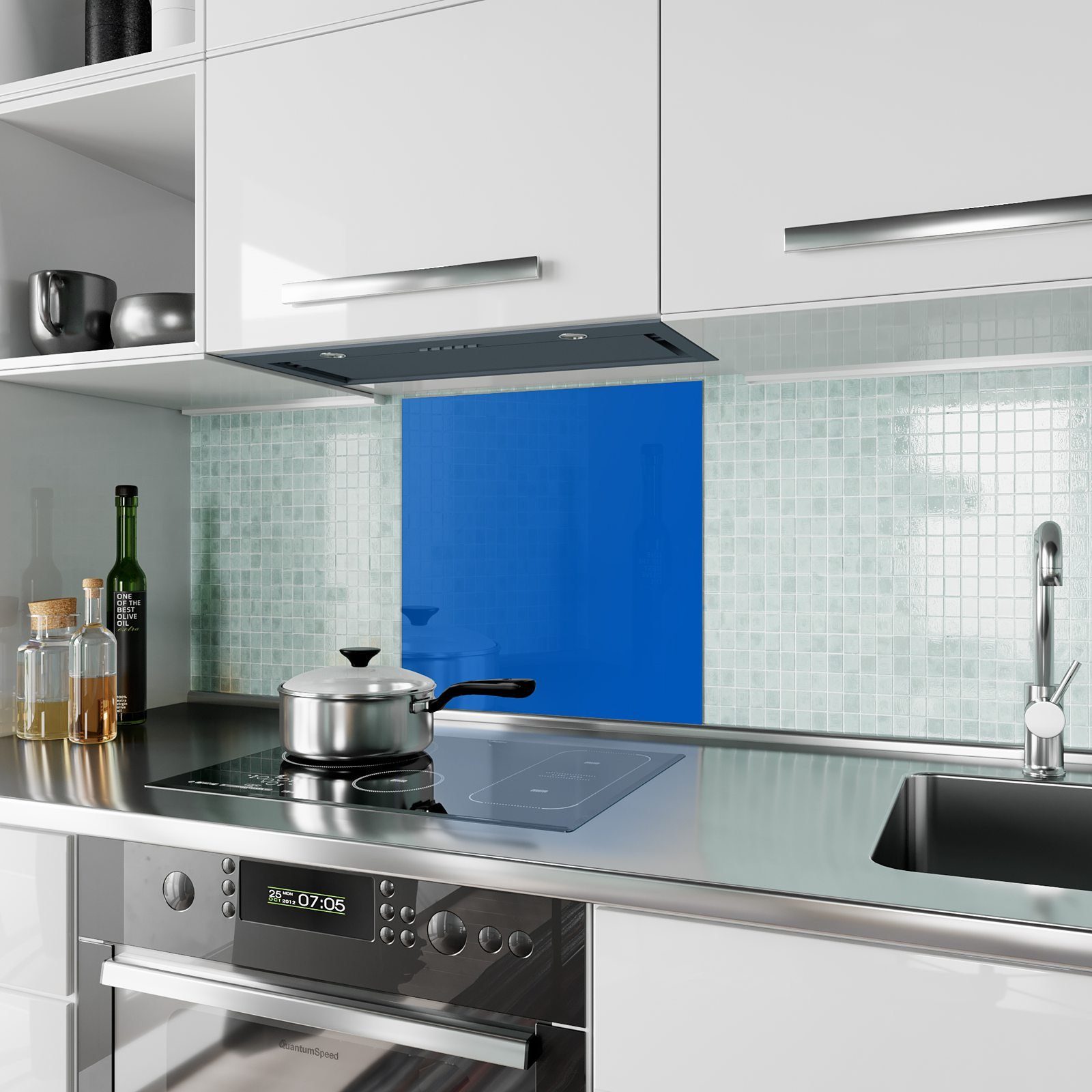 Küchenrückwand I Primedeco Hintergrund Glas Blauer Spritzschutz