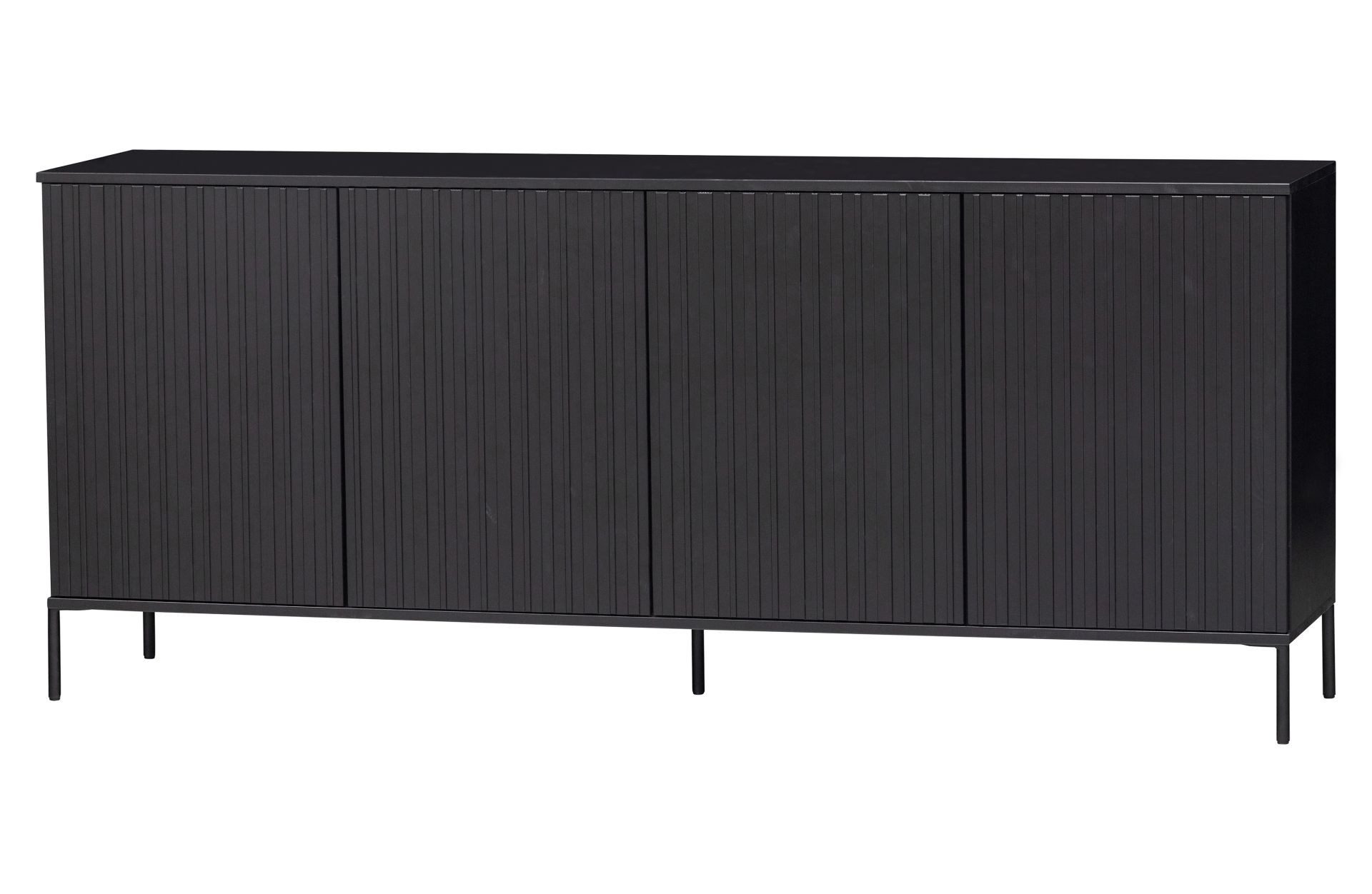WOOOD Sideboard Gravure aus Kiefernholz, Schwarz, Push-to-Open-System