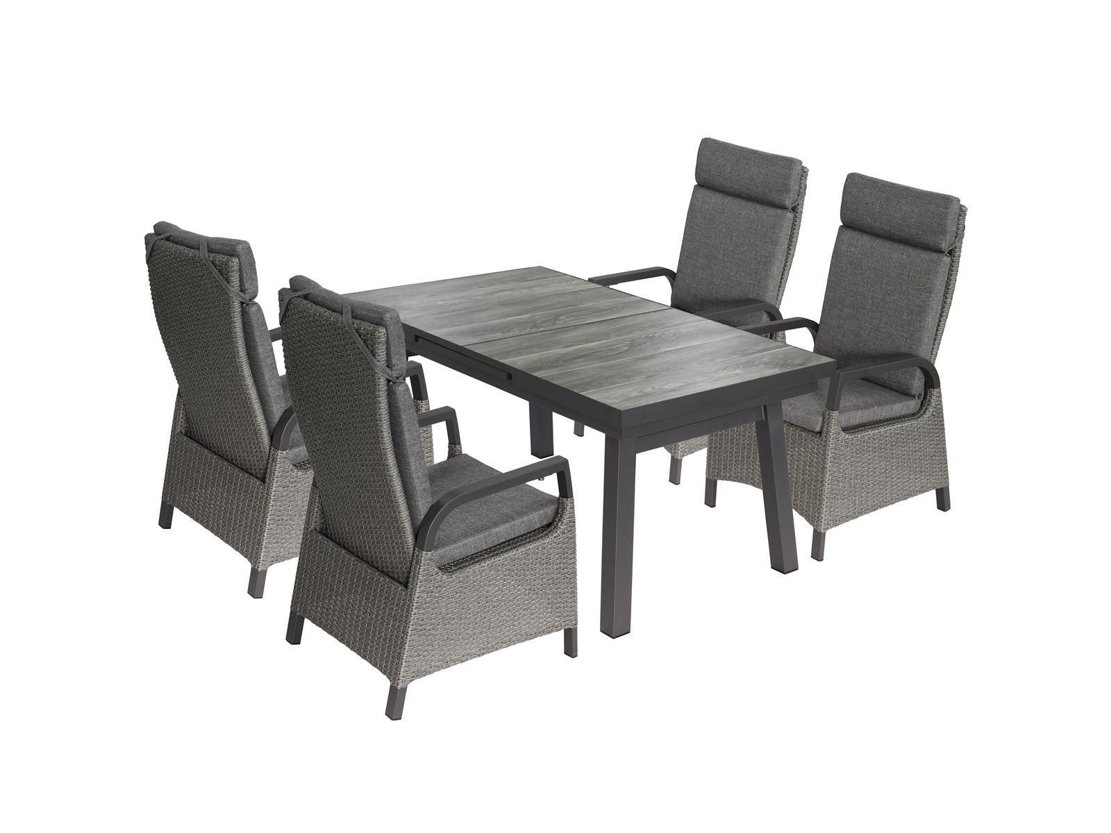 bellavista - Home&Garden® Garten-Essgruppe »Sydney 4« Gartenmöbel Set ausziehbar Sitzgruppe Outdoor Garnitur, (Set, 5-tlg., 1x Tisch 4x Hochlehner Gartenstühle), Aluminium, für 4 Personen, Ausziehtisch, wetterfest - Garten, Terrasse