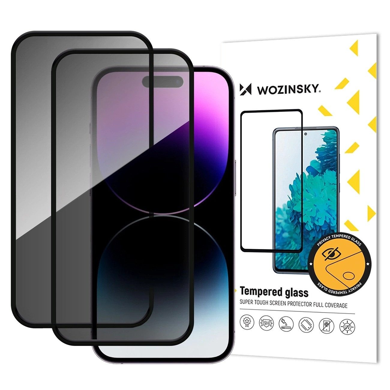 Wozinsky Displayschutzglas Anti-Spy Schutzglas 2er Set Privacy Glas 9H