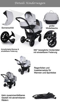 babies-on-wheels Zwillings-Kombikinderwagen Twin-Go 2 in 1 inkl. Sportsitze und umfangreichen Zubehör in 4 Farben