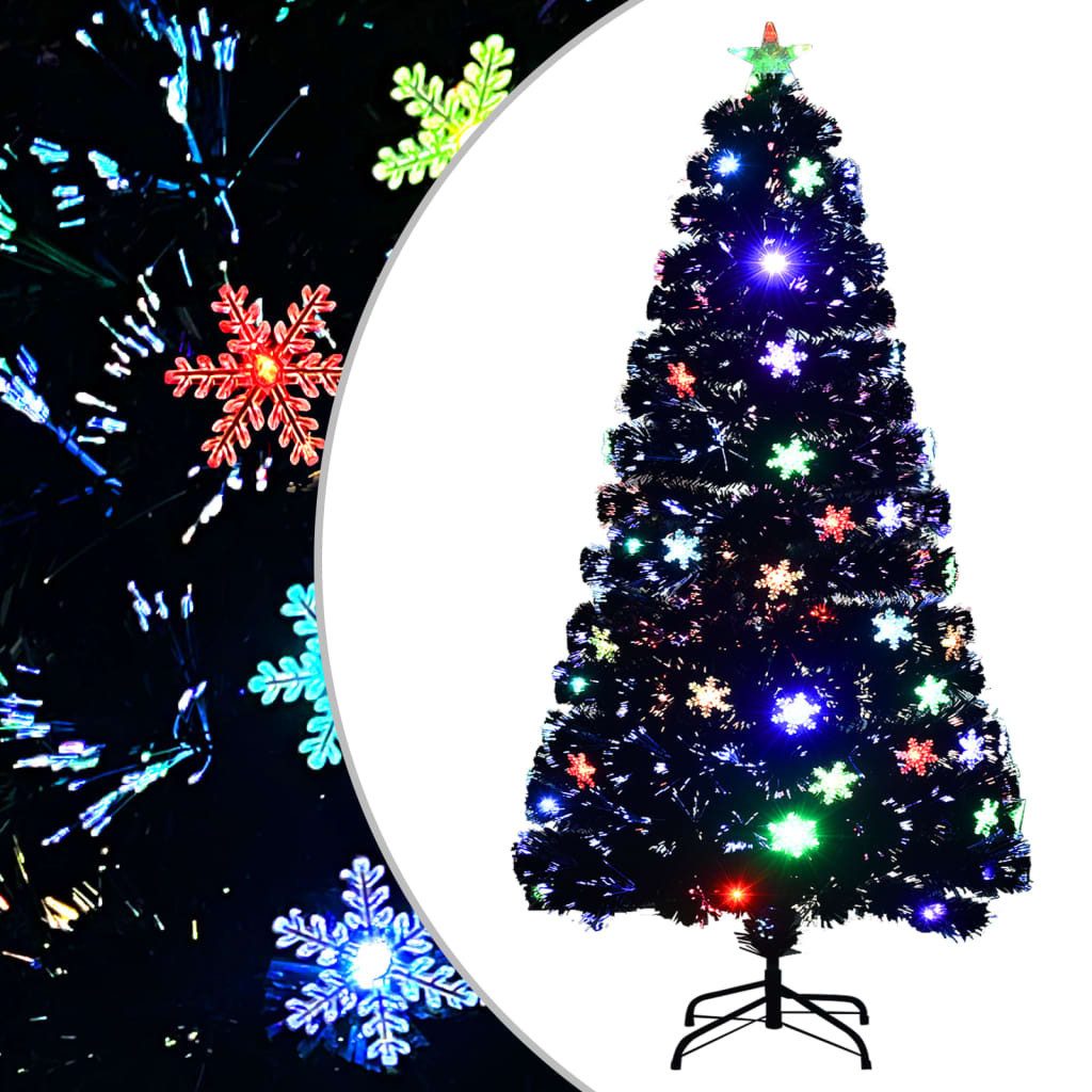 vidaXL LED Baum Weihnachtsbaum mit LED-Schneeflocken Schwarz 120 cm Fiberoptik