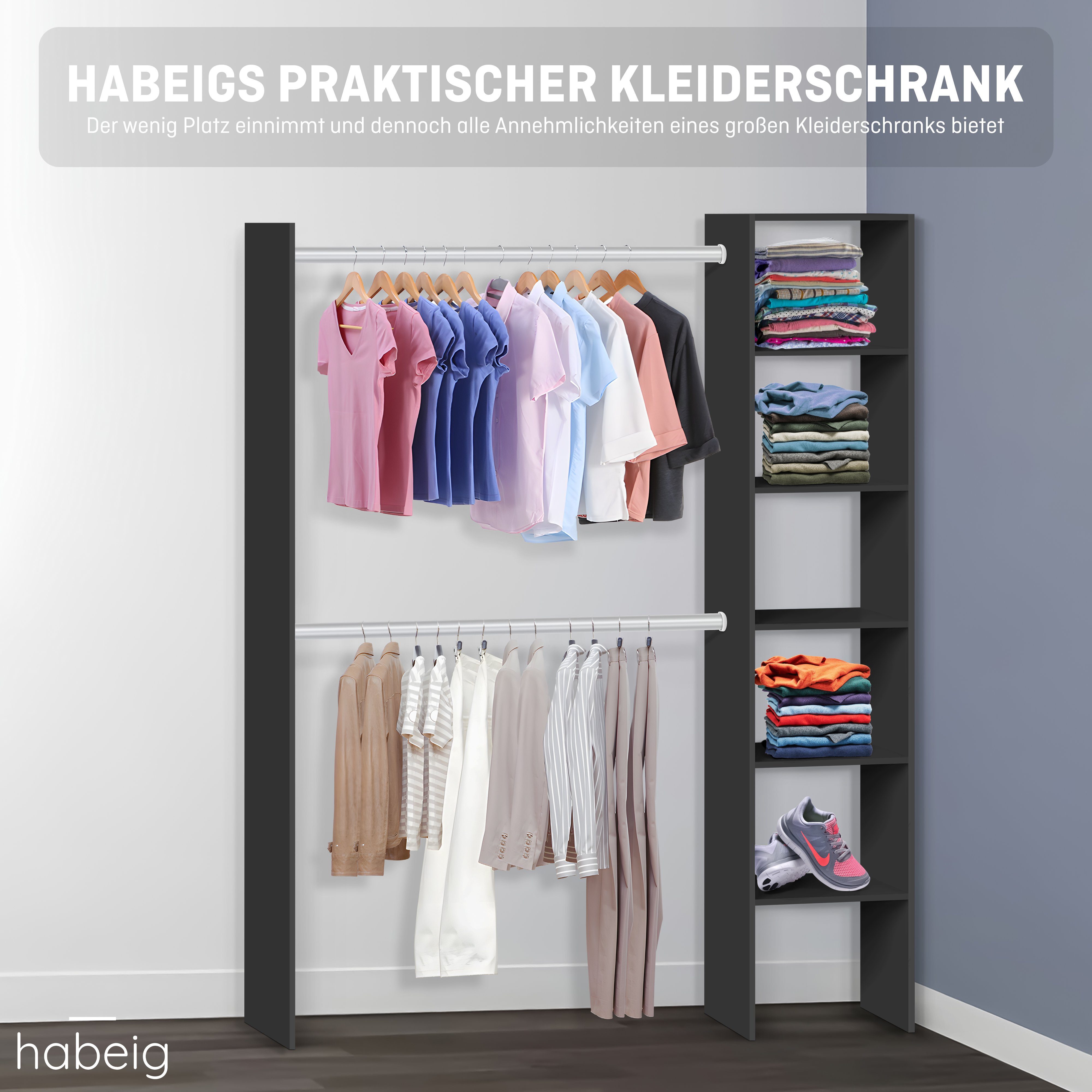 #6000 Schrank habeig Kleiderschrank BEGEHBAR KLEIDERSCHRANK (Schwarz)