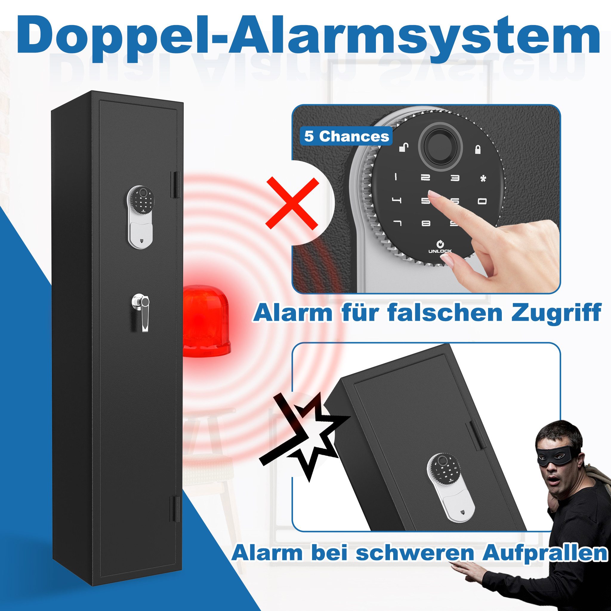 FIVMEN Waffenschrank Wandtresor Möbeltresor Safe Tresor mit Schloss 2 Schlüsseln, und Befestigungsmaterial – Bild 4 von 5