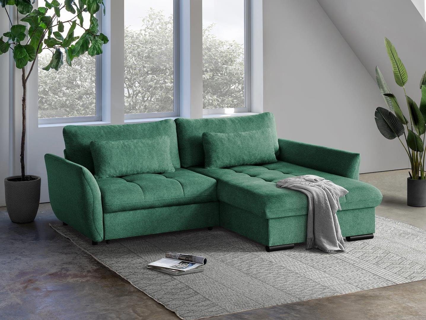 Beautysofa Ecksofa Caro, 240 cm Corner Sofa, stilvoll Wohnzimmerecke, mit Relaxfunktion, mit Bettkasten, inklusive Federkern Grün (bubble 12)