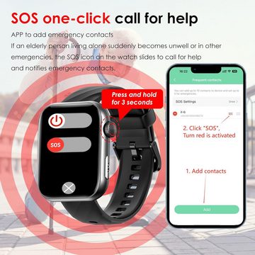 Marsyu Gesundheitsüberwachung Smartwatch (1,96 Zoll, Android, iOS), mit EKG/Telefonfunktion, 24/7 Herzfrequenz SpO2 Schlafmonitor, IP68
