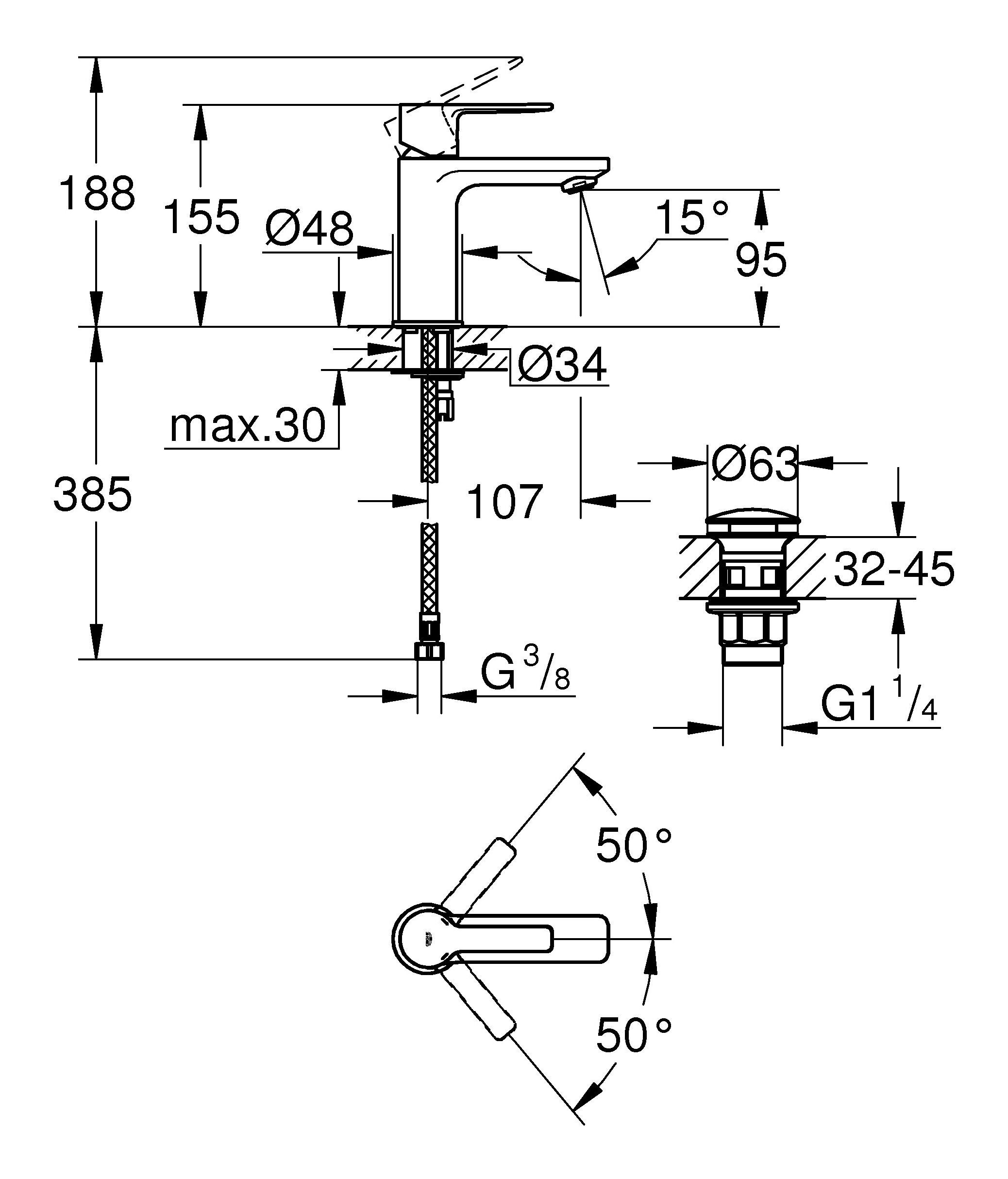 Supersteel Einhand - Lineare mit XS-Size Grohe Waschtischarmatur Push-Open-Ablaufgarnitur