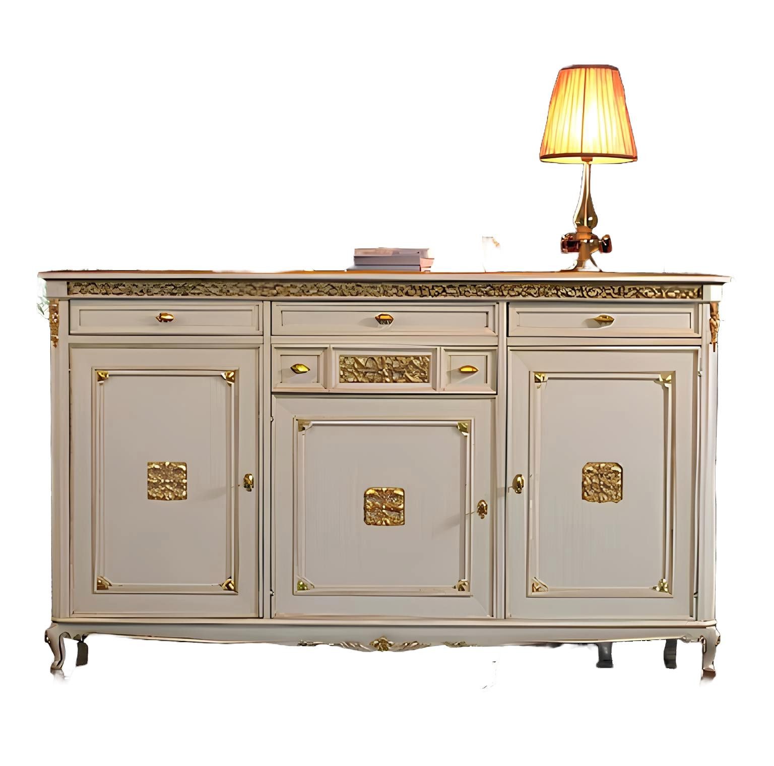 Xlmoebel Kommode Weißes Holzsideboard mit goldenen Akzenten und geräumigen Schubladen (Kommode, Kommode), Hergestellt in Europa