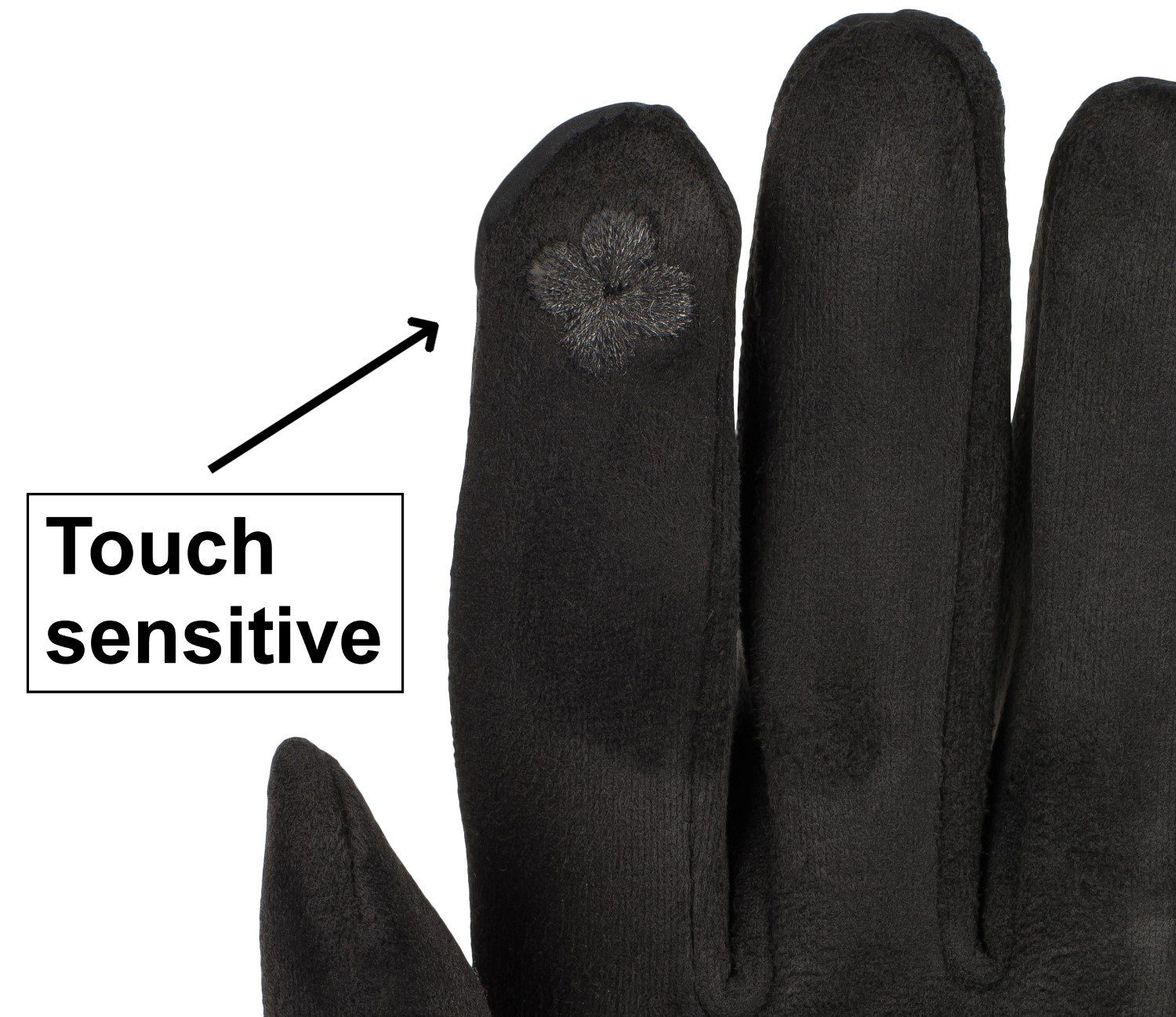 styleBREAKER Fleecehandschuhe Touchscreen Handschuhe bestickt Schwarz Zick-Zack