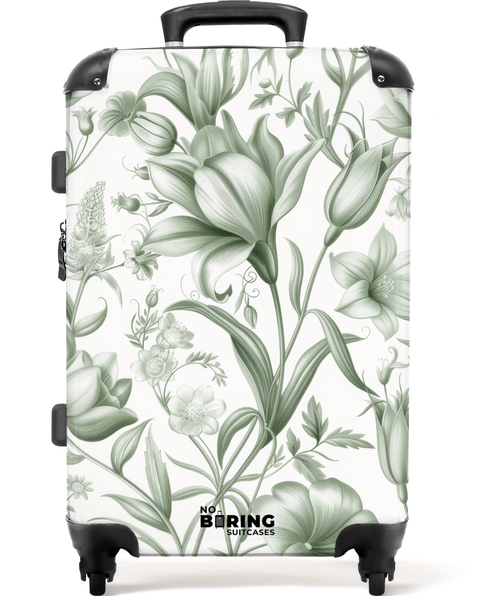 NoBoringSuitcases.com© Hartschalen-Trolley Weiß mit grünen Blüten günstig online kaufen