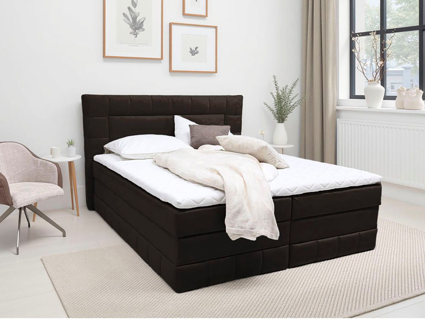 OTTO home Boxbett PHILIPPA, Polsterbett mit Bettkasten, mit Taschenfederkernmatratze H3 (Komfortliegehöhe: 64cm), mit Kaltschaum-Topper, Microfaser-Bezug, wahlweise mit LED-Beleuchtung