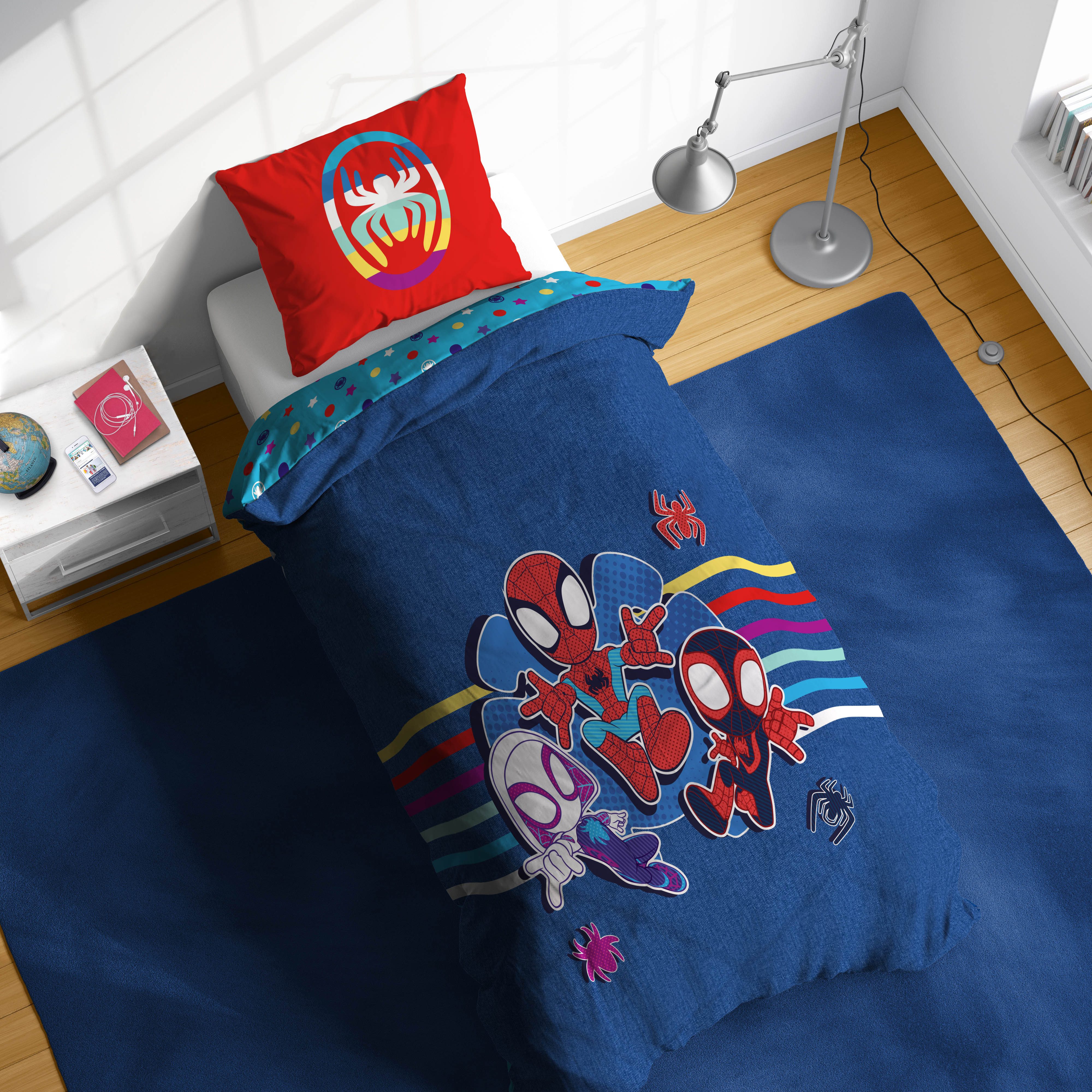 MARVEL Kinderbettwäsche Marvel Spidey Bettbezug-Set 135x200 cm + Kissenbezug 80x80 cm, Washed Cotton, 2 teilig, 100 % Baumwolle, maschinenwaschbar, wendbar
